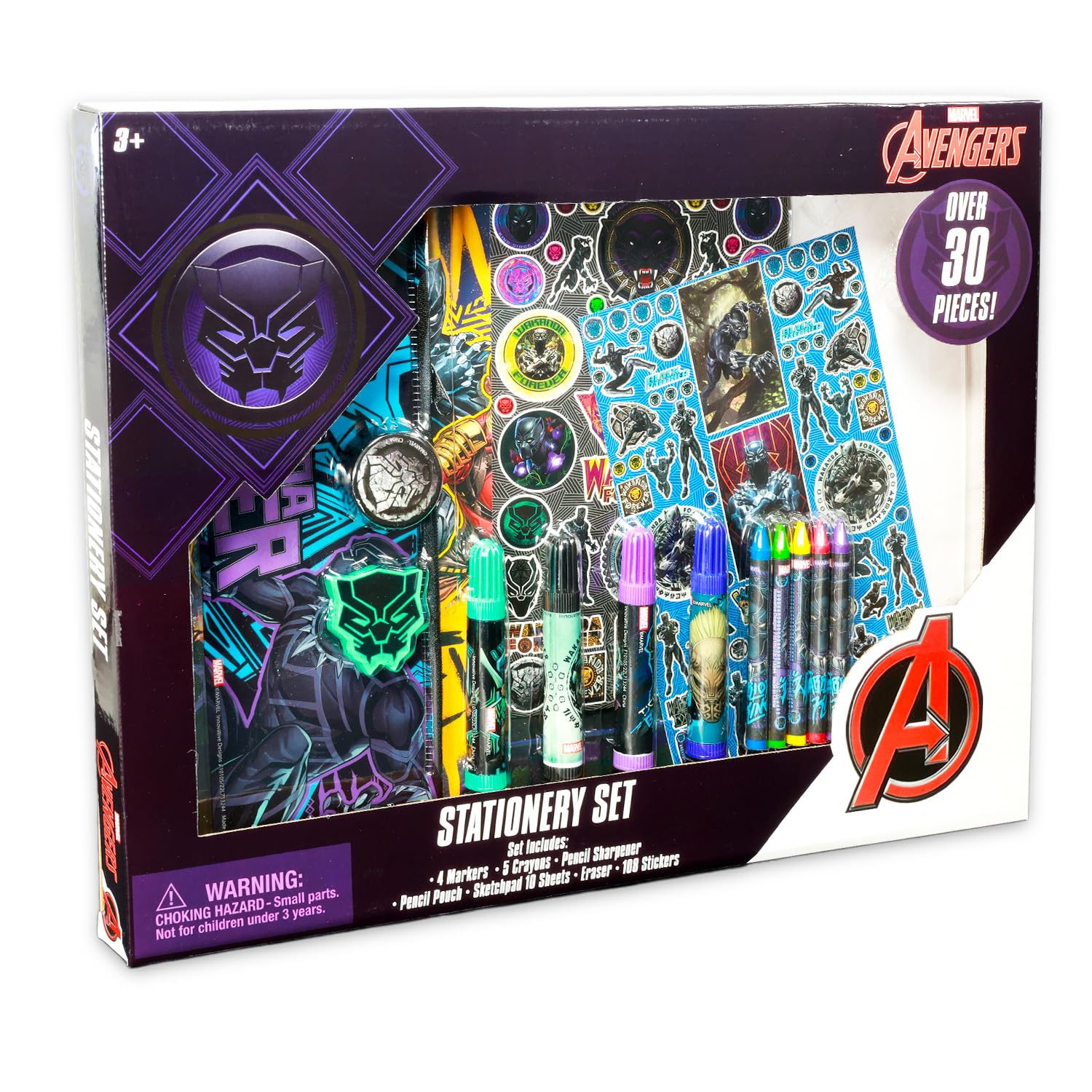 Black Panther - Kit di attività da colorare con pagine da colorare, pennarelli, pastelli, adesivi, altro per bambini e ragazzi, set di cancelleria Black Panther Arts and Crafts