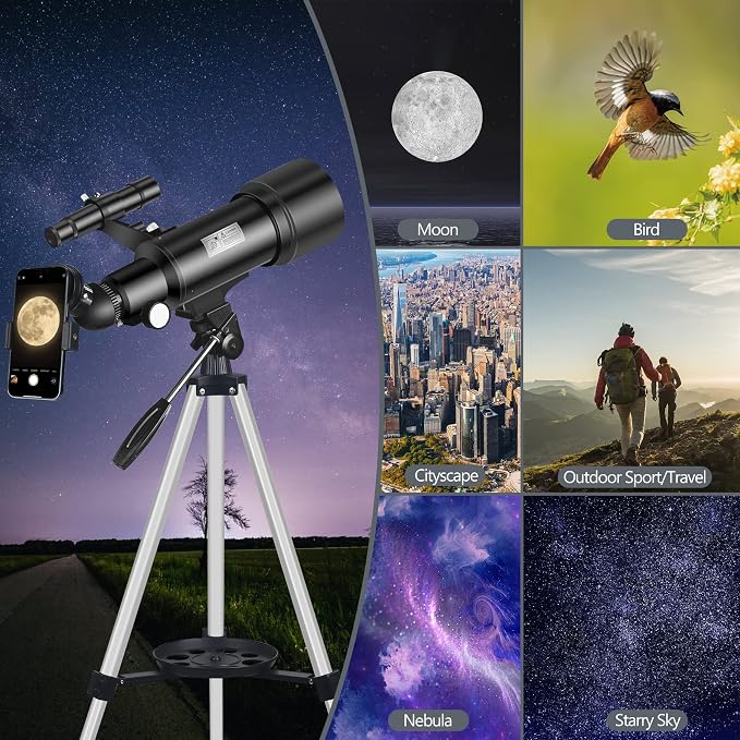 Telescopio portátil 70mm con trípode y accesorios miniatura 8