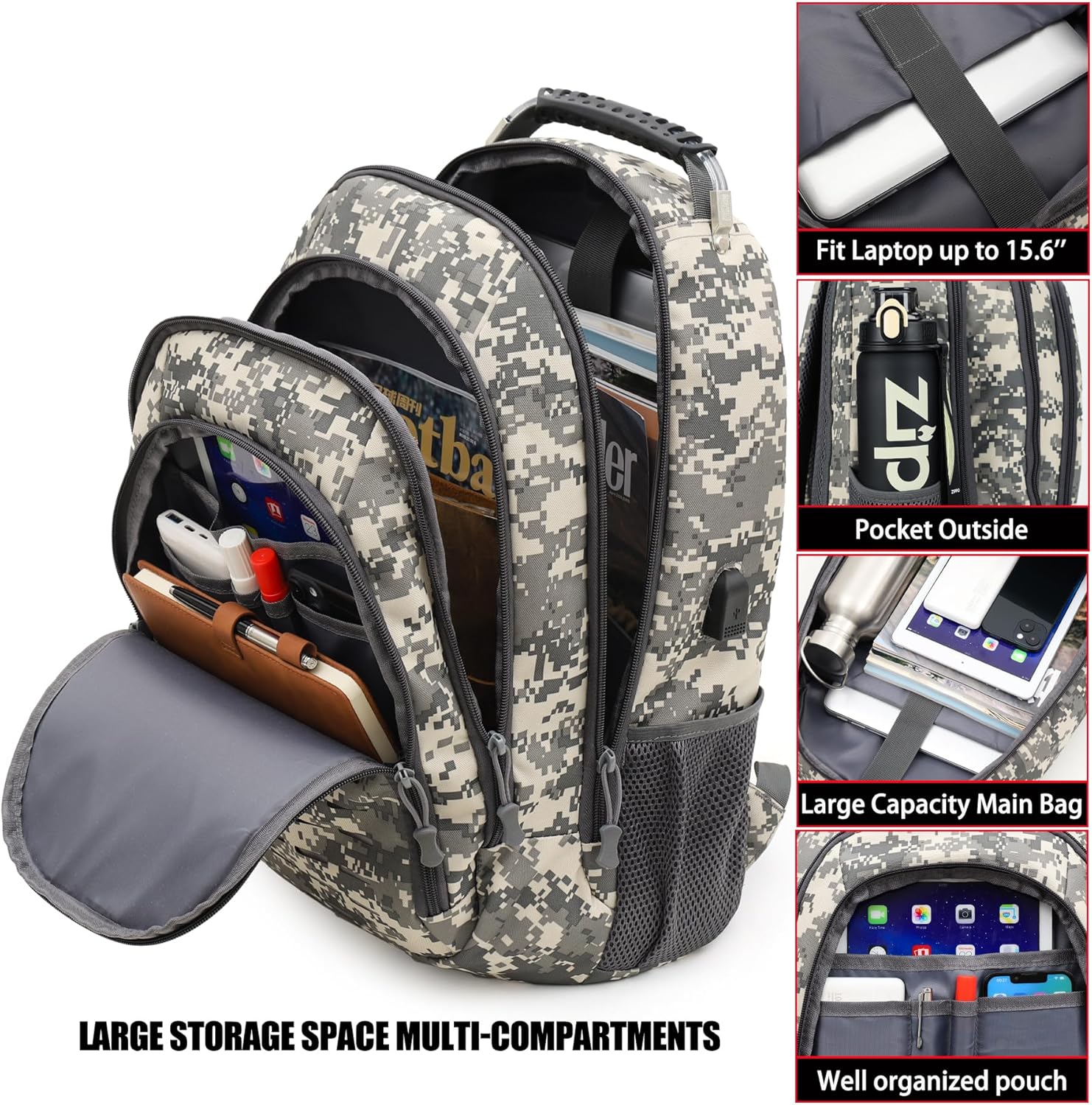 Camo Backpack for boys, Teen Boys Backpacks for School,Camo Bookbag for kid,Small Tactica Backpack for outdoor, with USB Charging Port,40L - Image 5