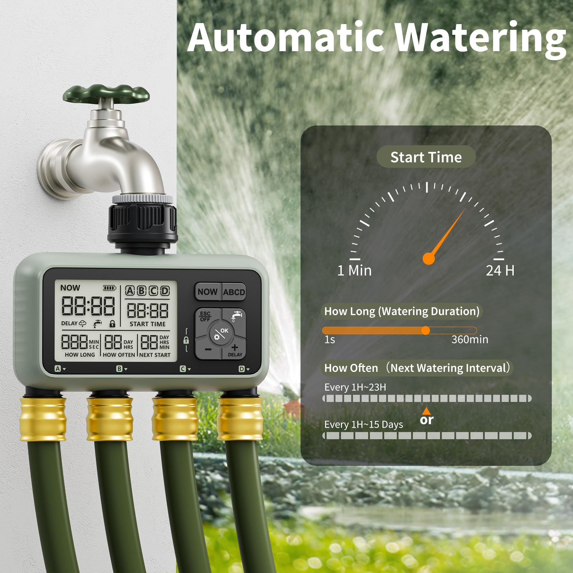 Snapklik.com : Diivoo 4 Zone Sprinkler Timer, Water Timer 4 Outlet For ...