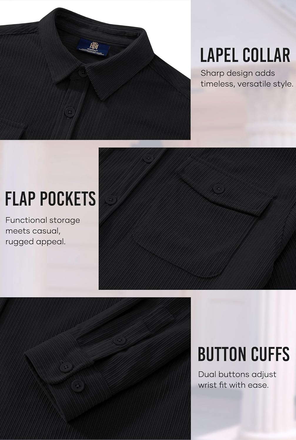 Men Corduroy Shirt Button Down Casual Ribbed Lightweight Jacket with Flap Pockets (S-XXL) - Image 6