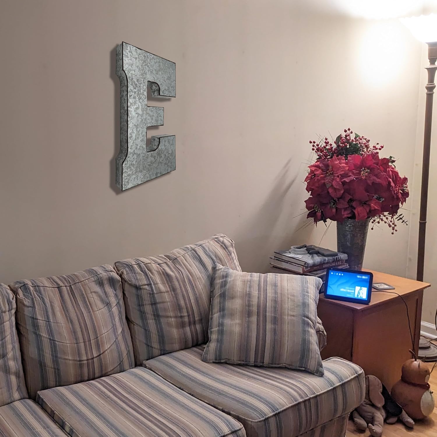 SciencePurchase 20" Metal Letter E Wall Decor, Silver with Rusted Edges, Galvanized Wall Mountable Decoration for Country, Mid-Century, or Farmhouse Themed Room or Event