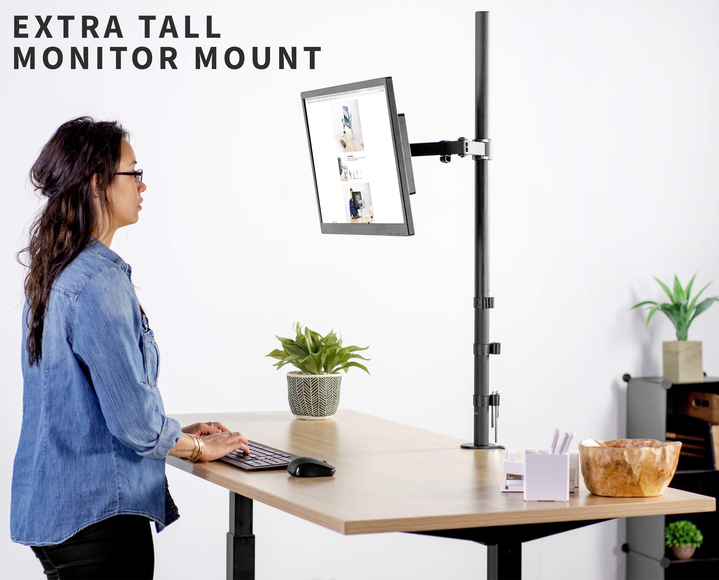 VIVO Extra Tall Single Monitor Desk Mount Stand with 39 inch Pole