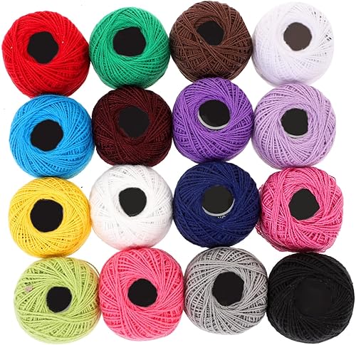16 rollos de hilo de ganchillo de hilo de algodón, hilo de bordado, color arco iris, hilo de punto de cruz, suministros de costura para hacer el