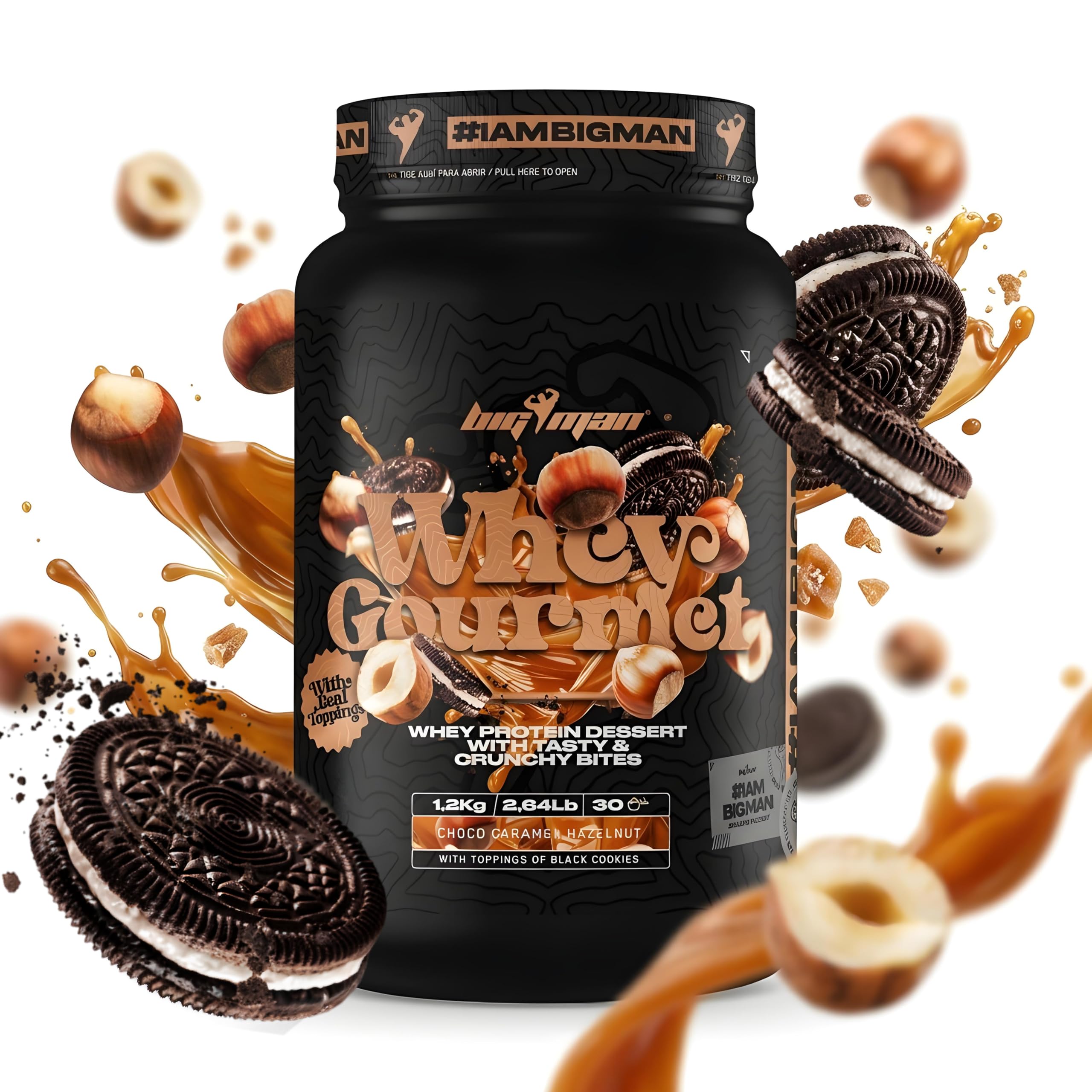 BigMan | WHEY GOURMET | Protéine de lactosérum avec caséinate de calcium | Texture crémeuse | Saveurs gourmandes avec garnitures (1 200 g, chocolat caramel noisette)