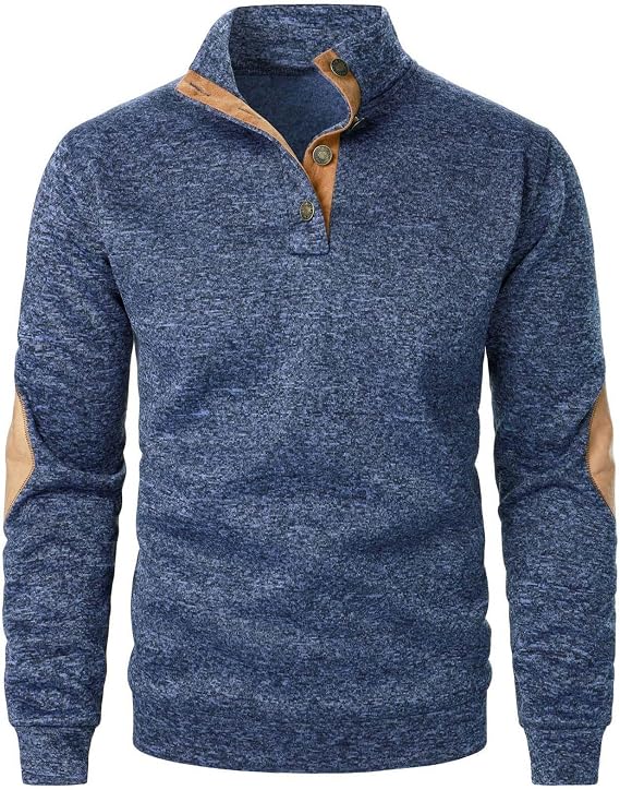 Mens Casual Henley Sweatshirt Long Sleeve Stand Collar 1/4 Button Up Pullover Fall Sweaters