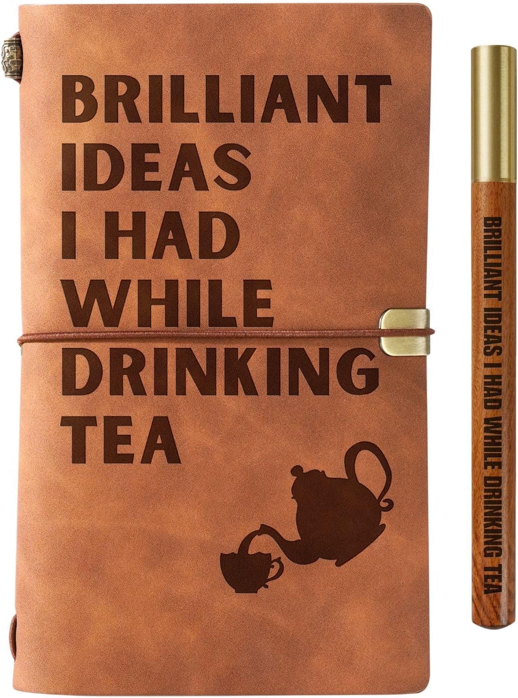 InnoBeta Tea Gifts for Women/Men, Leather Journal Notebook with Pen and Pen clip 7.87 x 4.7 Cover, 4 x 7.5 Pages (Inches) - Brilliant Ideas
