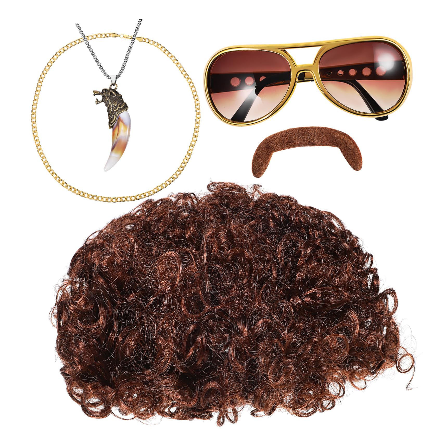 BESTYASH Men's Disco Wig Fake Beard Sunglasses Set 70s Party Accessory for Cosplay