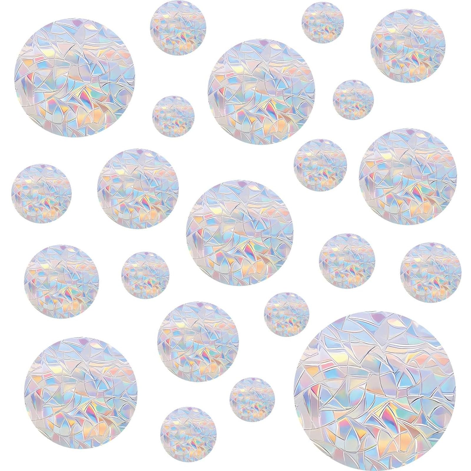 Tazweeq 21 Pcs Circle Window Clings, Anti Bump Window Stickers, Anti Bird Bump Window Stickers, Non Adhesive Prism Rainbow Stickers