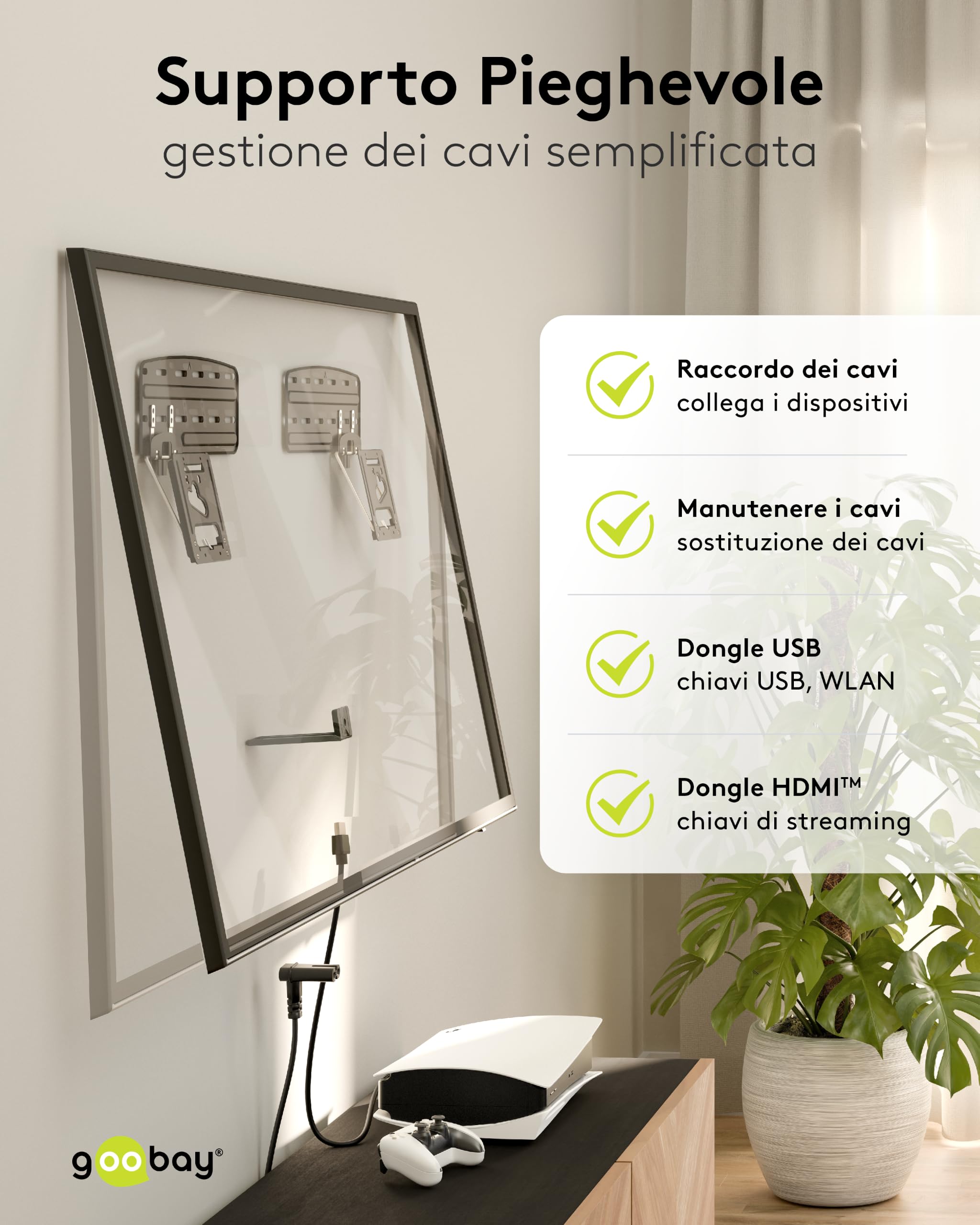 Supporto da parete per TV ultraslim 43-100 pollici, massimo 60 kg, per TV piatte