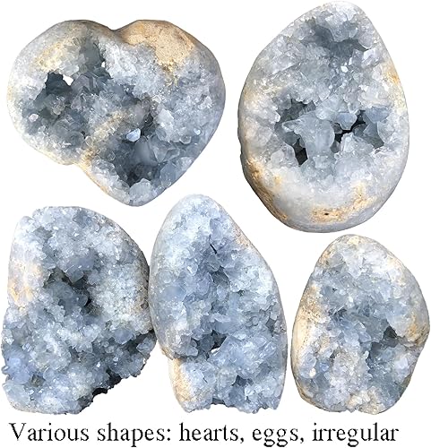 Vista 36 de Geoda de cristal celestita azul crudo natural curativo racimo grande de piedra celestina irregular para decoración del hogar, 1-1.5 libras Celestite