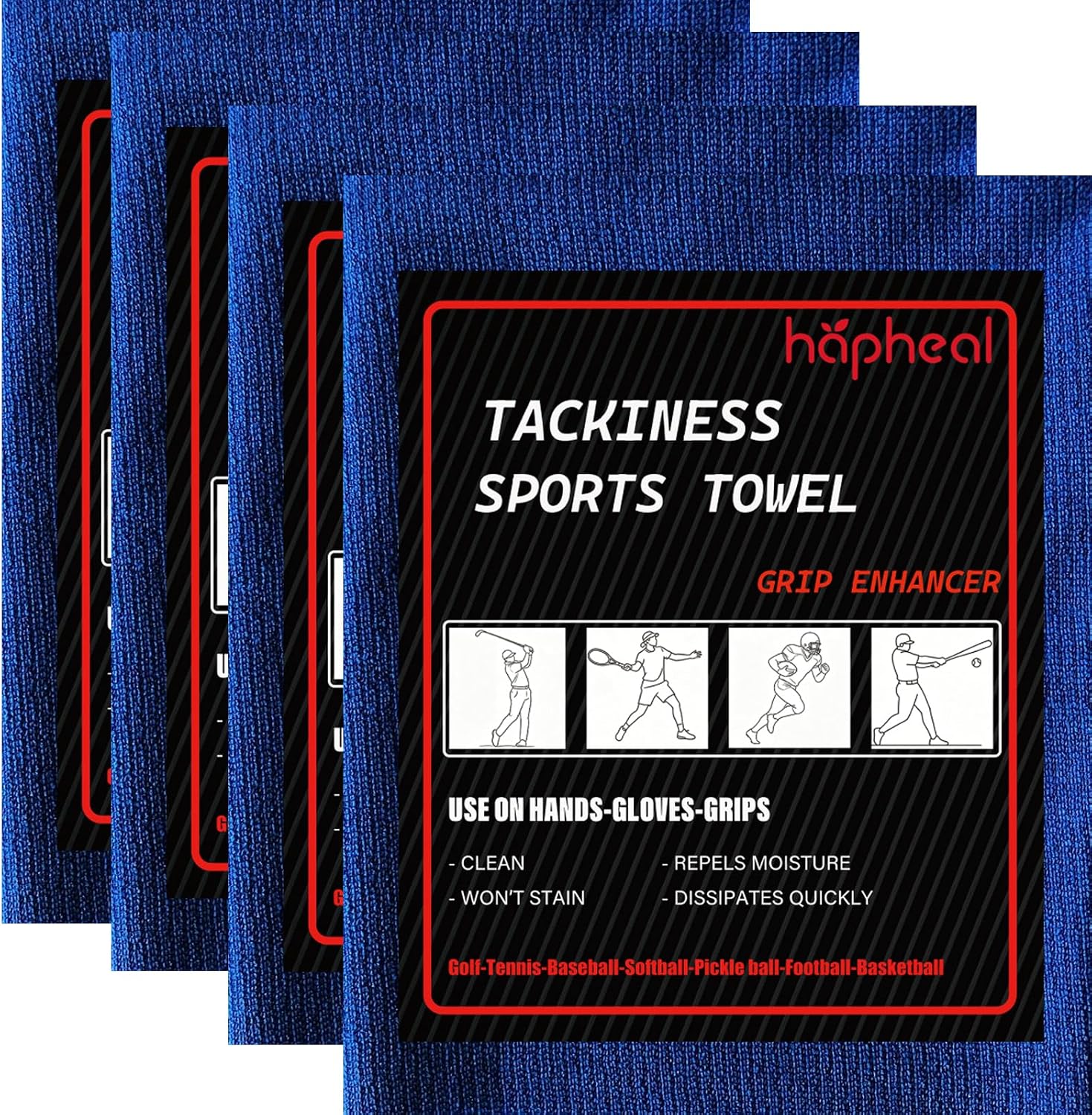 Tack Towel Grip Enhancer- Perfort for Tennis,Pickle Ball,Base Ball,Golf,Football,Basketball (4 Pack Blue)