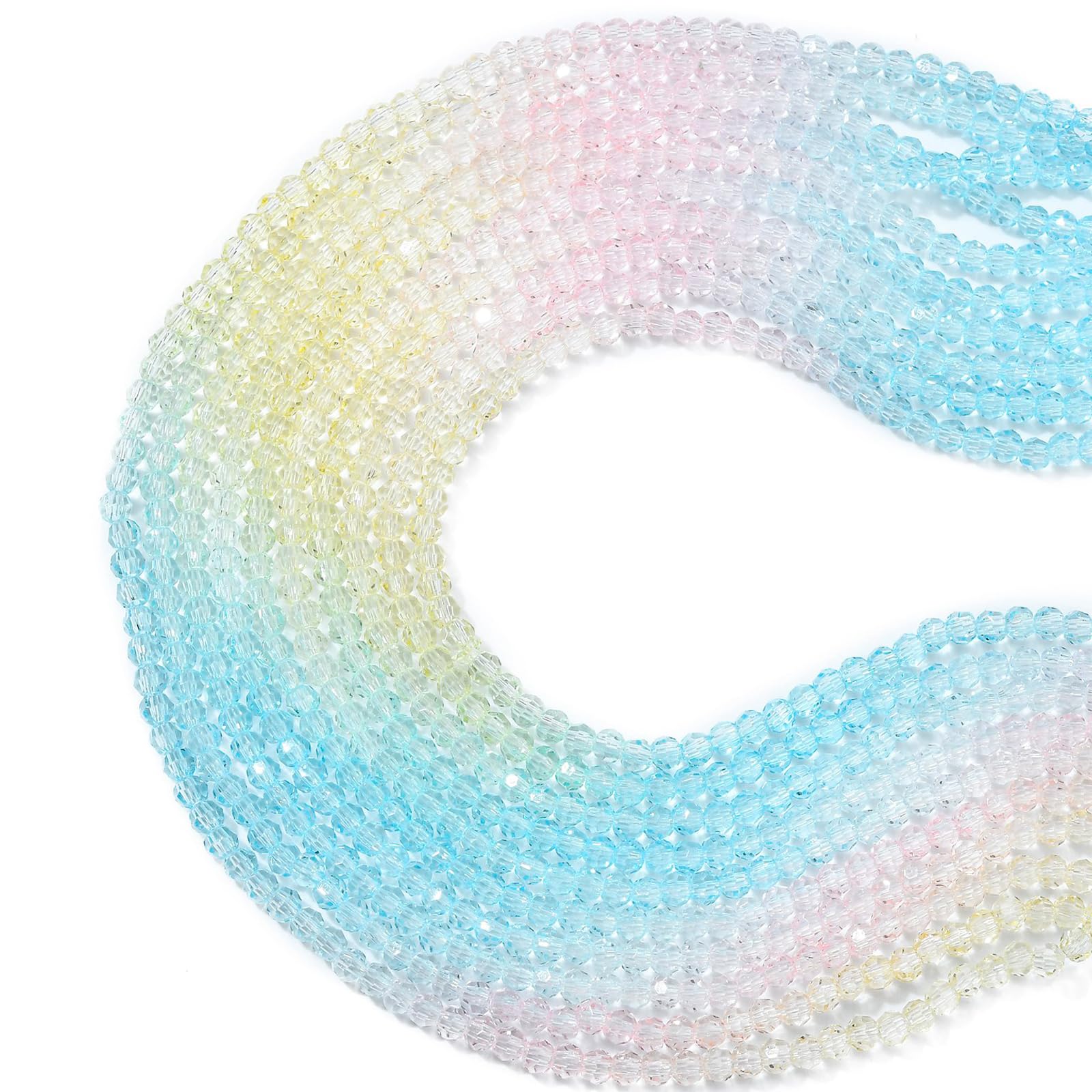 Stiesy 10 Strands Blue Pink Yellow Round Glass Beads Transparent Faceted Crystal Beads Gradient Color Spacer Beads for DIY Crafts Bracelets Jewelry Making