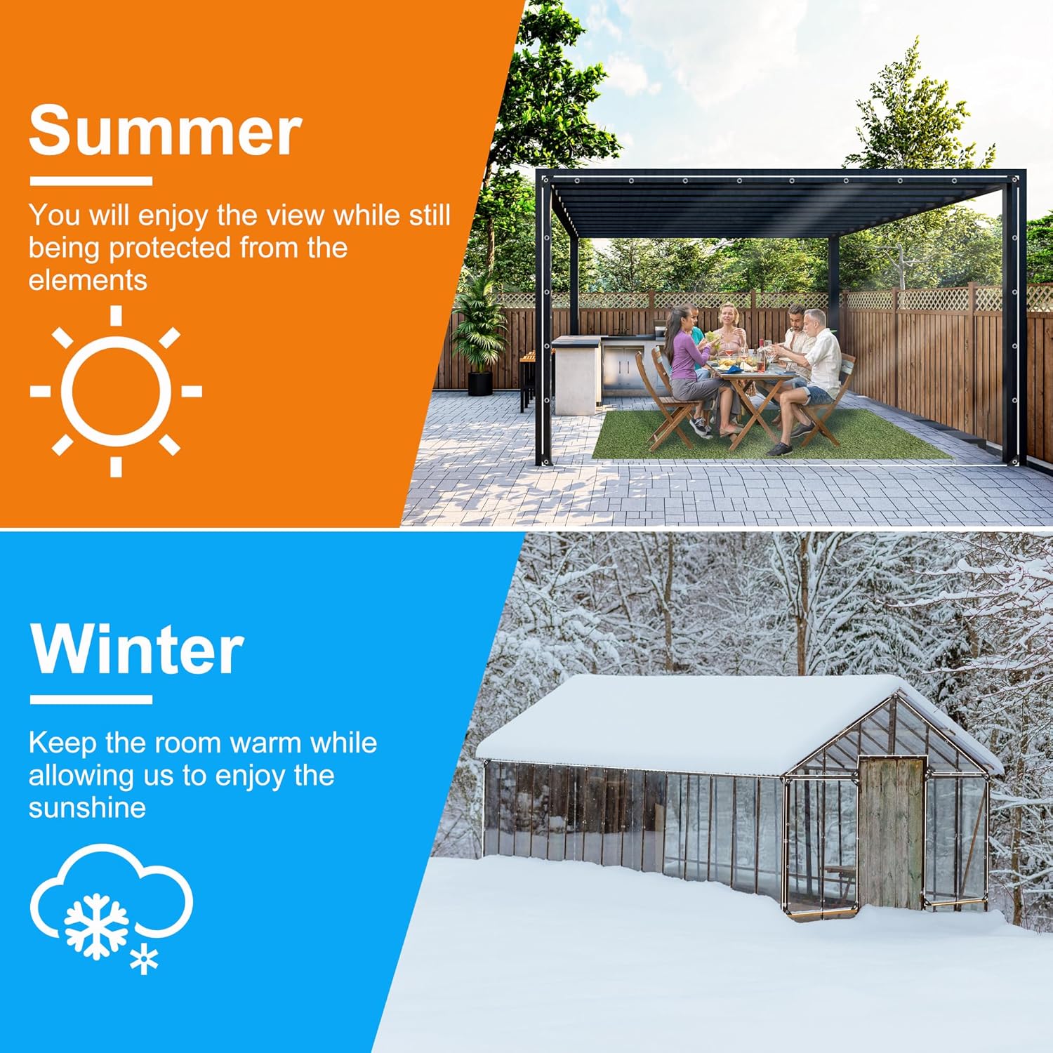 Clear Tarp with CAPEWORTH,10X13ft Transparent Heavy Duty Water Resistant Tarp Cover with Reinforced Edge,14Mil Thickened Tear Resistant PVC Vinyl Tarpaulin Enclosure for Patio,Porch and Outdoor