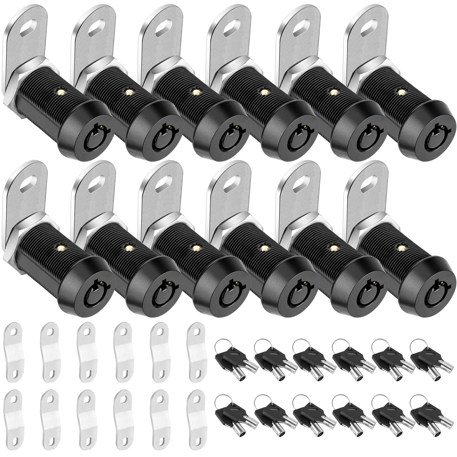 PTEROMY 12 Pack Cabinet Lock with Keys, 1-1/8'' Heavy Duty Tubular Cam Lock for RV Comparment Storage Locks, Full Set of RV Cam Locks (Black, 1-1/8'', 12 Pack)