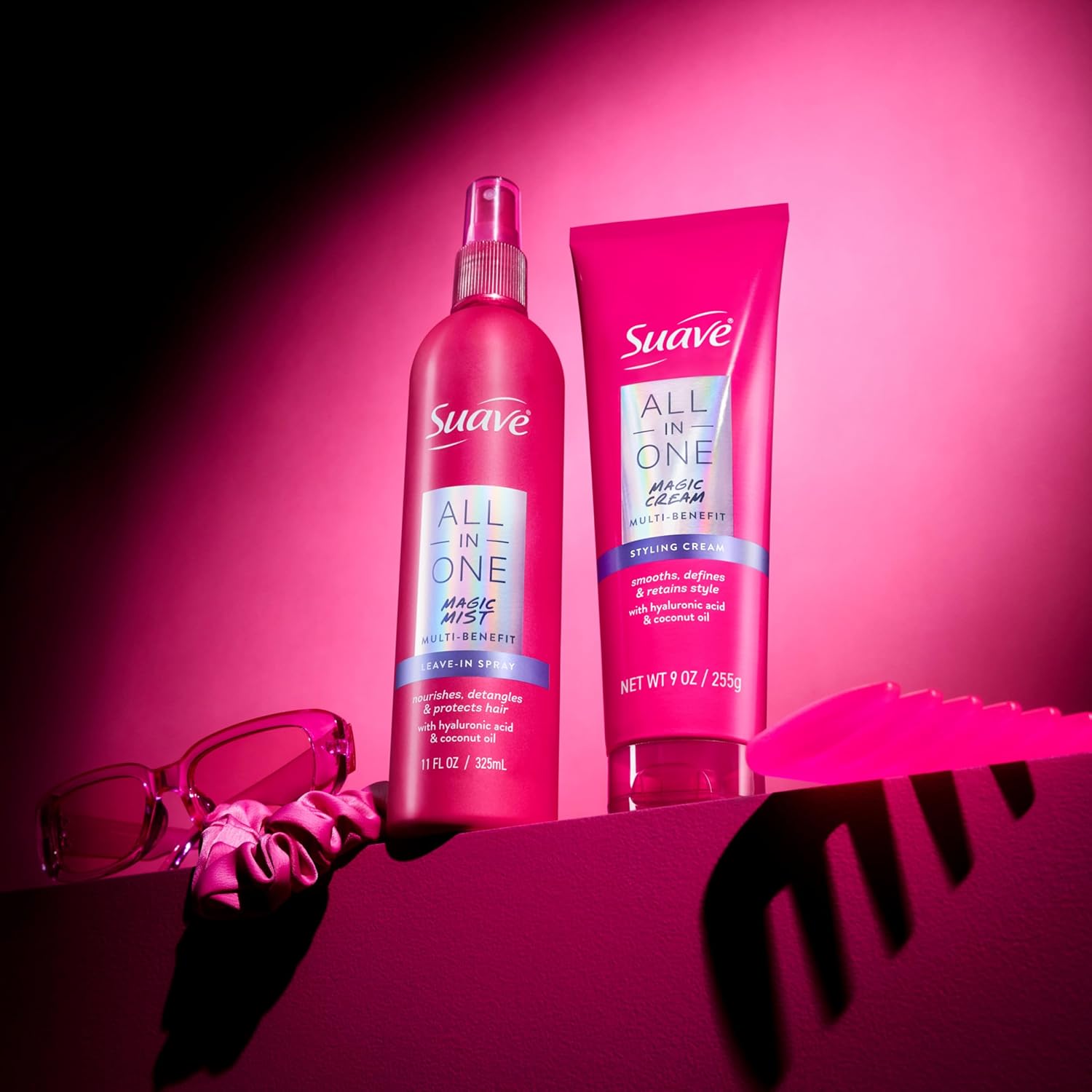 Suave All In One Magic Mist Leave In Spray For Women, Detangles, Hydrates & Refreshes Hair, Boosts Shine, Controls Frizz, Scented, All Hair Types, 11 FL OZ, 12 Count