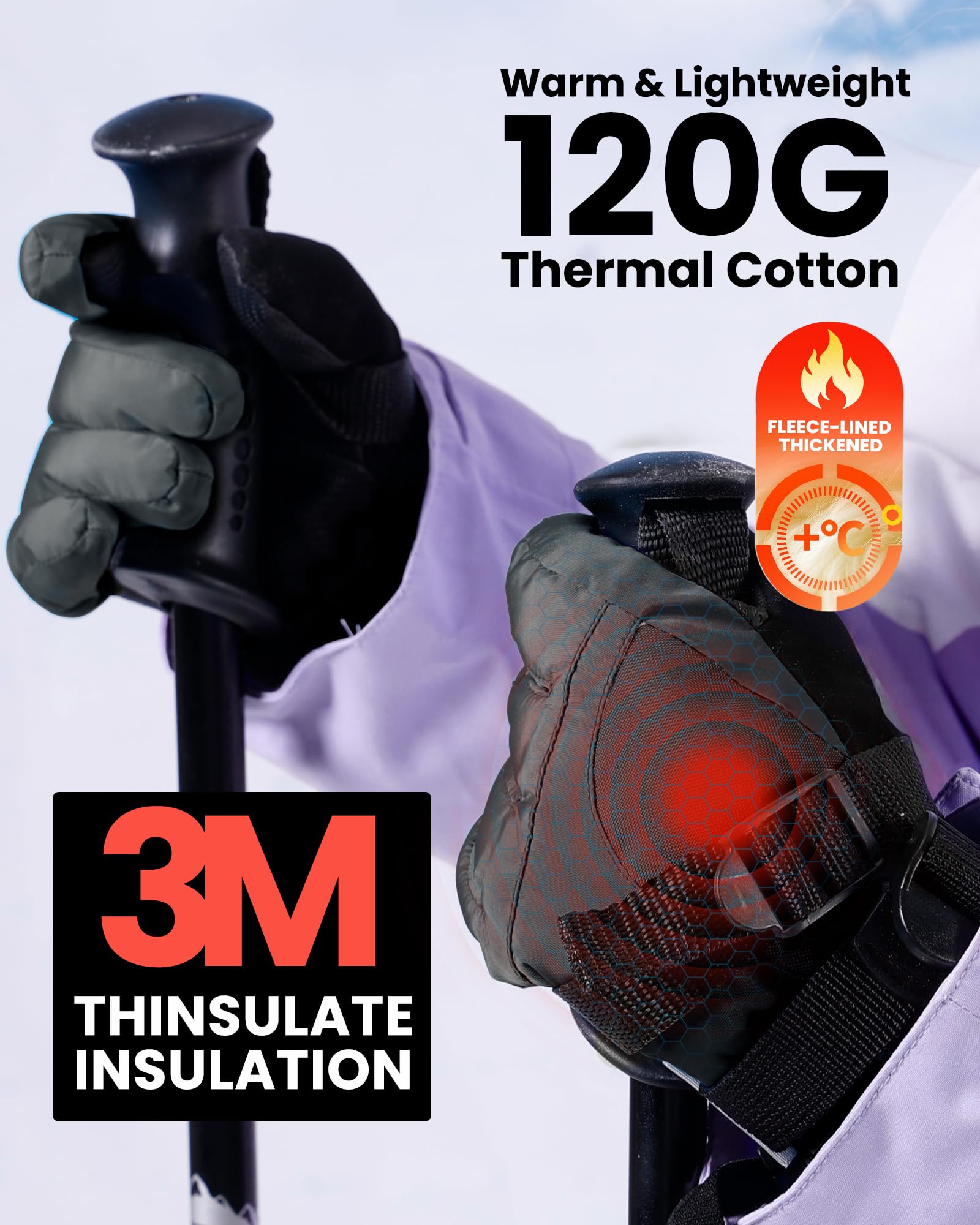 OutdoorMaster Kids Ski & Snow Gloves, 3M Winter Windproof Waterproof Thermal Gloves für Jungen & Mädchen, Wintersport, Skifahren, Snowboard