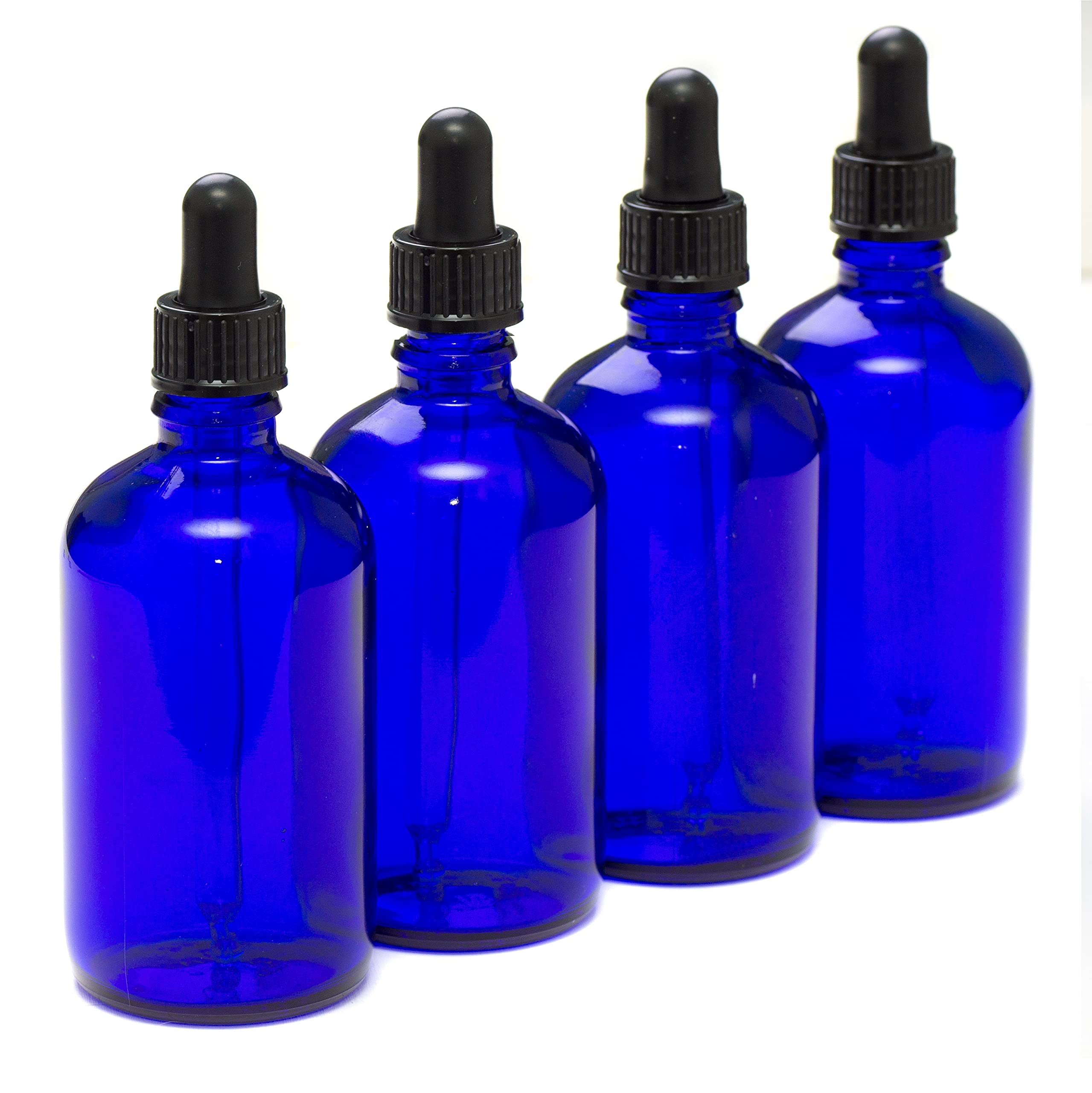 Aura Blue 100Ml Glass Bottles With Glass Pipettes - Pack Of 4