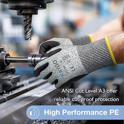 Miniatura 3 de Guantes resistentes a cortes, revestimiento de nitrilo de microespuma, nivel de corte ANSI A3, rendimiento de agarre superior, duraderos, guantes de