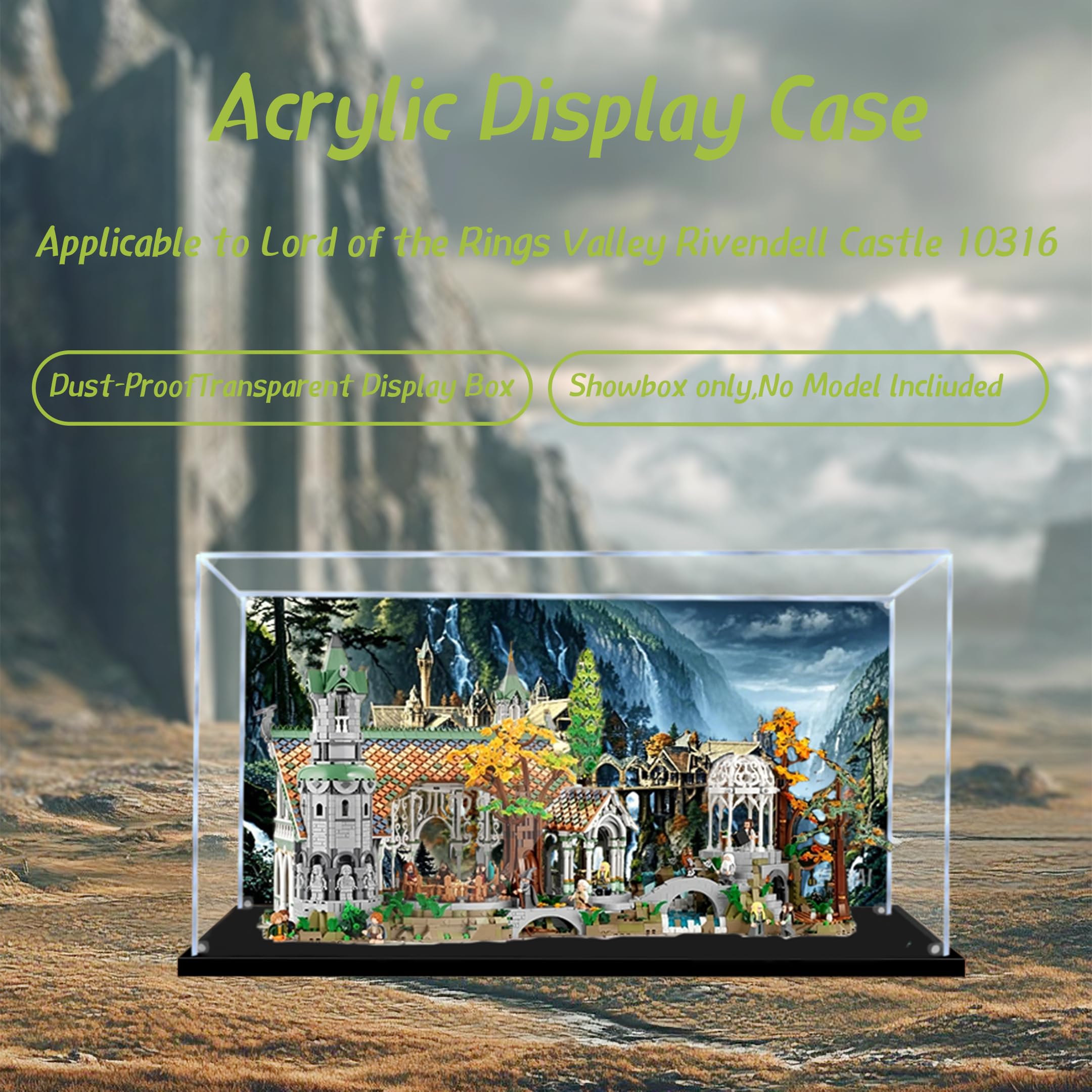 Vitrine en acrylique pour Lego 10316 Seigneur des Anneaux Château de Rivendell, Boîte transparente anti-poussière - Seulement la vitrine, Boîte de présentation compatible avec Lego 10316 (Revêtement