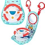 BETTERLINE Baby Car Seat Toy for Infants and Toddlers, Interactive Driving Steering Wheel with Lights, Music and Mirror, Realistic Driving Sounds - Can use for Stroller or Playpen, Adjustable Strap