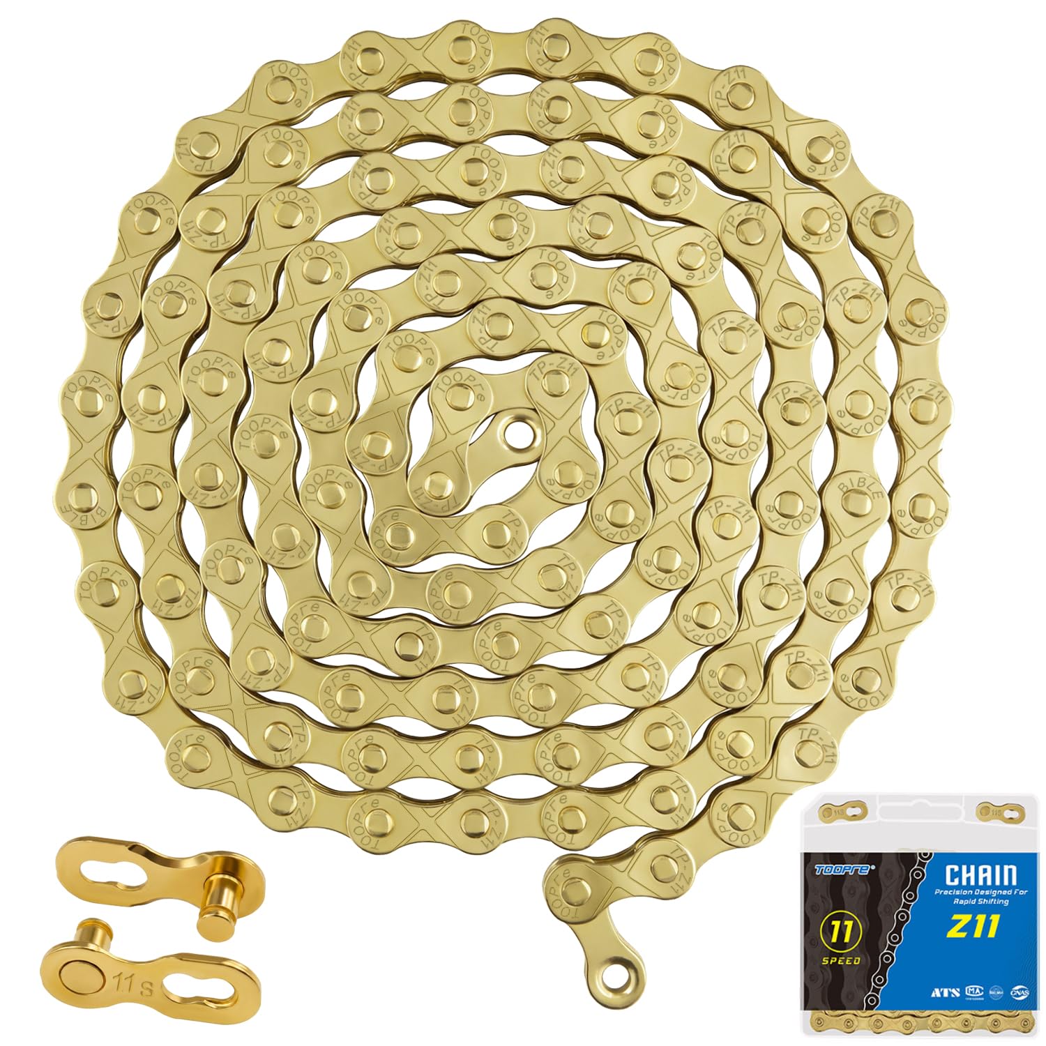 11-Speed Bike Chain, 116 Links, Compatible with 11-Speed Systems, for Road Bikes and MTBs, Durable & Lightweight Alloy Steel (Gold)