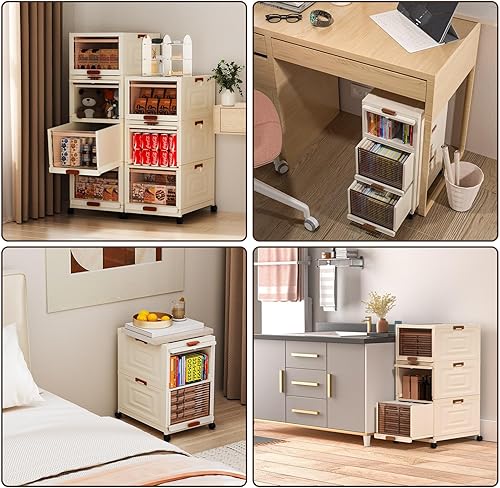 Miniatura 5 de NIRIAHO Cajones de almacenamiento apilables, contenedores de almacenamiento de plástico de 3 niveles con cajones, organizadores de armario de