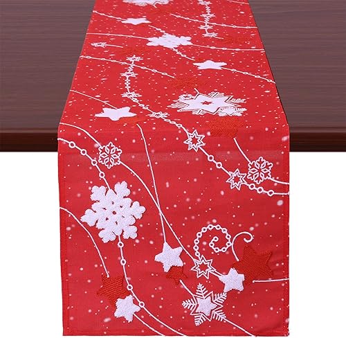 Grelucgo Camino de mesa con copos de nieve bordados con toalla, decoraciones navideñas rojas (rojo, 14 x 55 pulgadas) Grelucgo Camino de mesa con copos de nieve bordados con toalla, decoraciones navideñas rojas (rojo, 14 x 55 pulgadas)