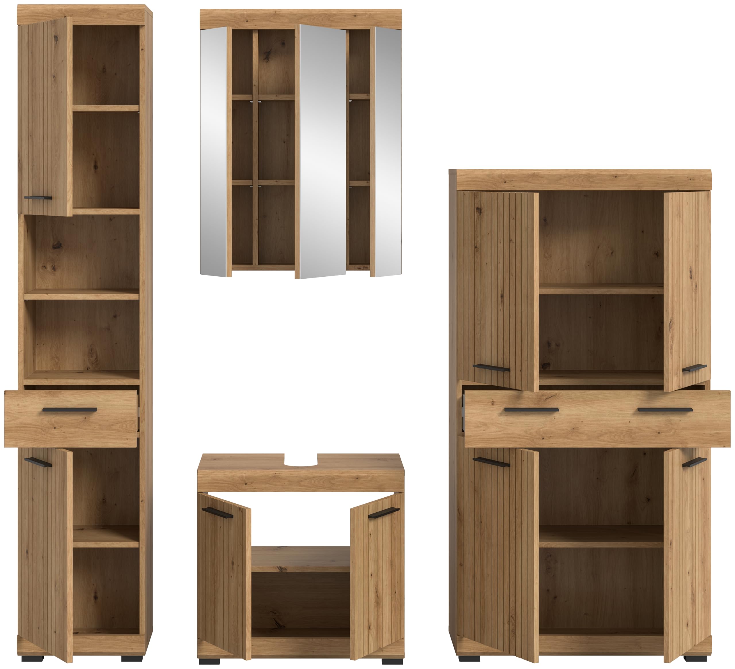 xonox.home – 4 TLG. Badkombination Scout 201x191x34 cm in Artisan & Schwarz – Set aus Hochschrank – Bild 3