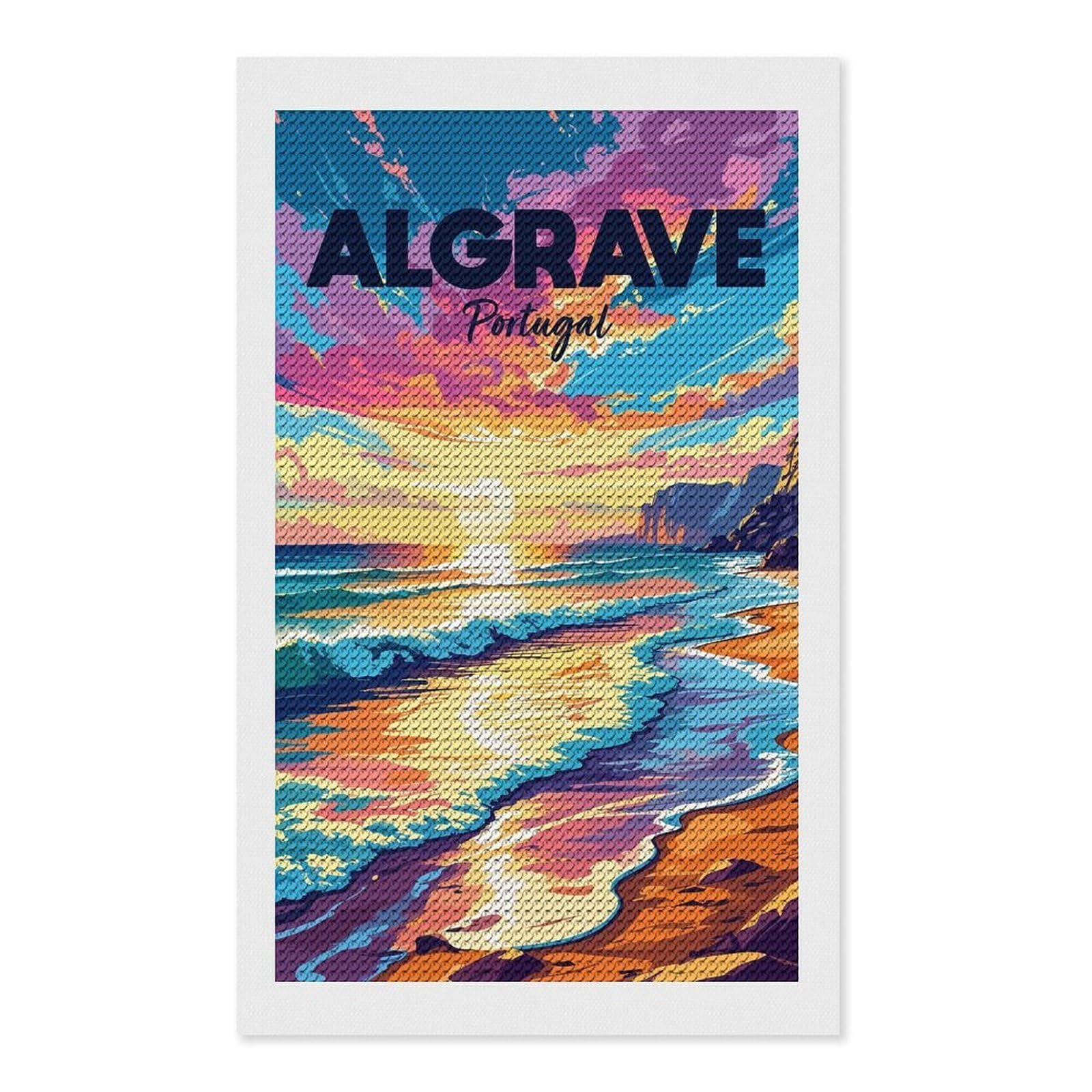 Junmoney Algarve Portugal Beach Sunset Art Diamond Art Canvas 12"x20", Easy Handmade Project, Complete Accessories, Bedroom Decor, Birthday Gift