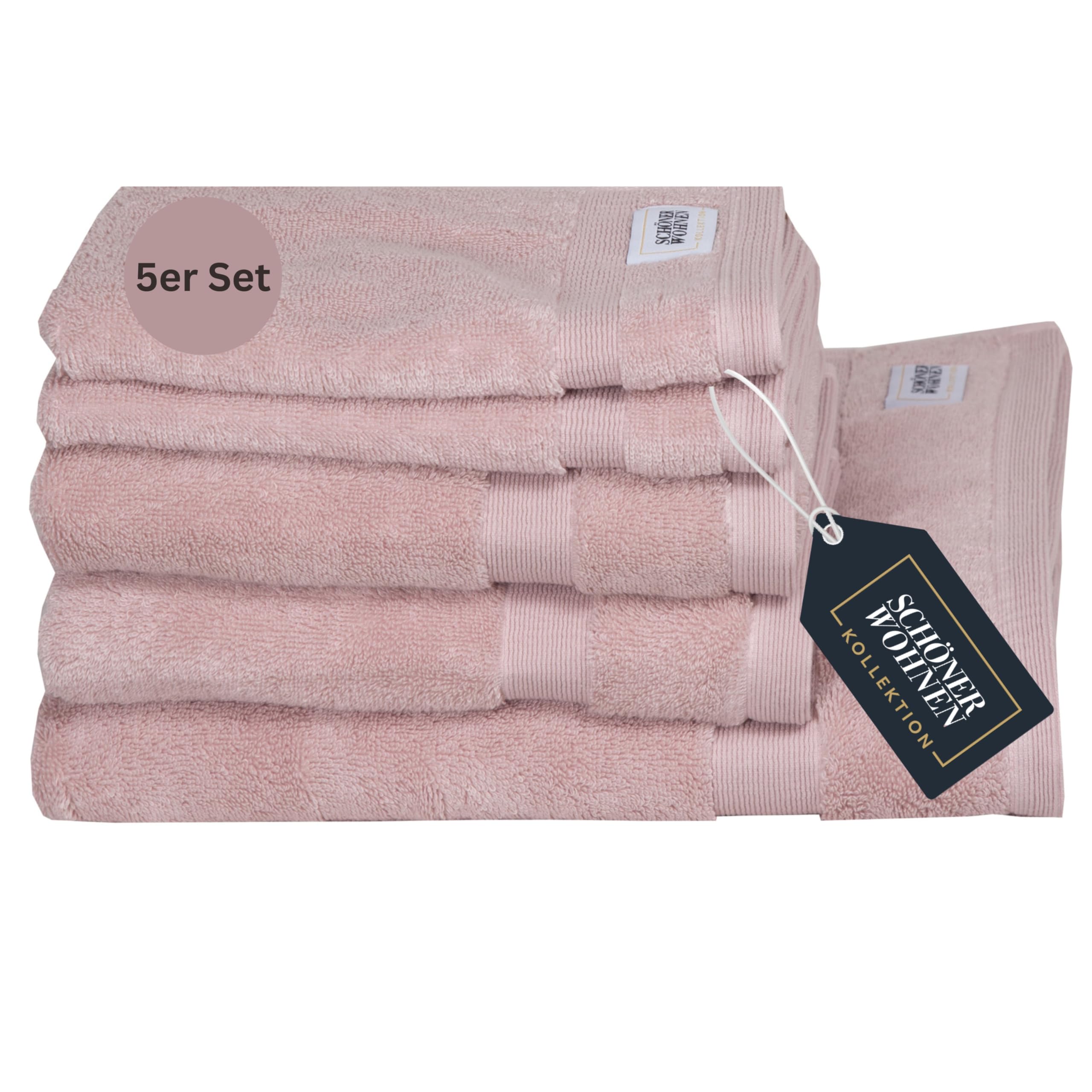 SCHÖNER WOHNEN Frottee Handtücher Set Rosa 5teilig - 100% Baumwolle - Handtuch Set flauschig weich - saugstark - besteht aus 1 Duschtuch + 2 Handtücher + 2 Gästetücher - Frottiertücher Öko-Tex