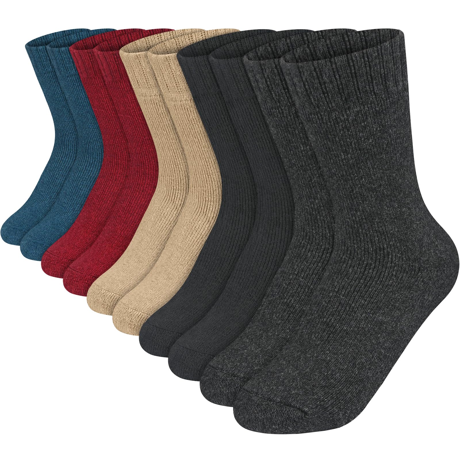 Srclo Boys Multicolor 5Pairs Merino Wool Thermal Socks For Girls Kids Thick Winter Cosy Crew Socks Gift For Kid 6-12 Years