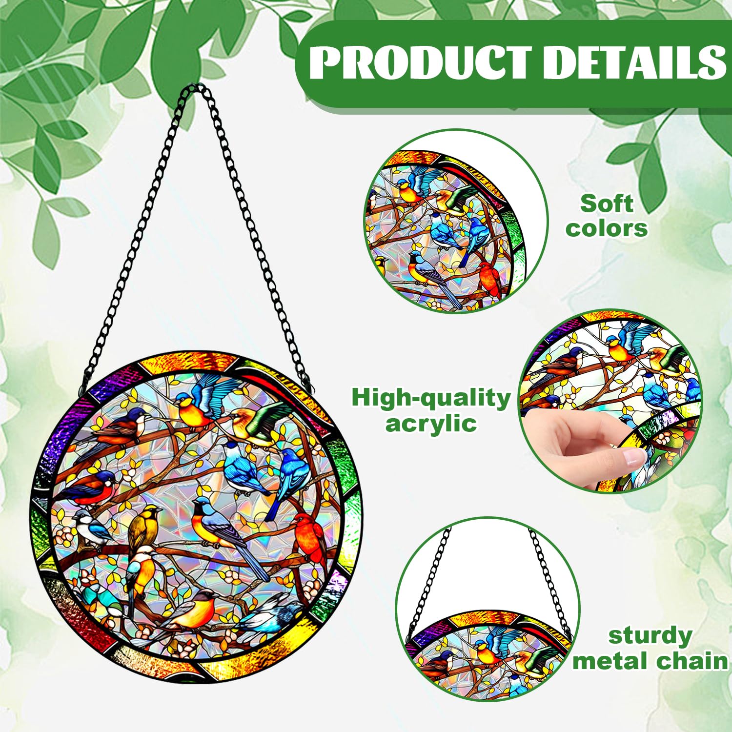 2pcs Attrape-Soleil en Vitrail à Suspendre, 20cm Attrape Soleil Vitrail Arbre de Vie, Attrape-Soleil Colibri, Attrape-Soleil en Acrylique avec Chaîne à Suspendre pour Fenêtre, Terrasse, Mur, Jardin - 4