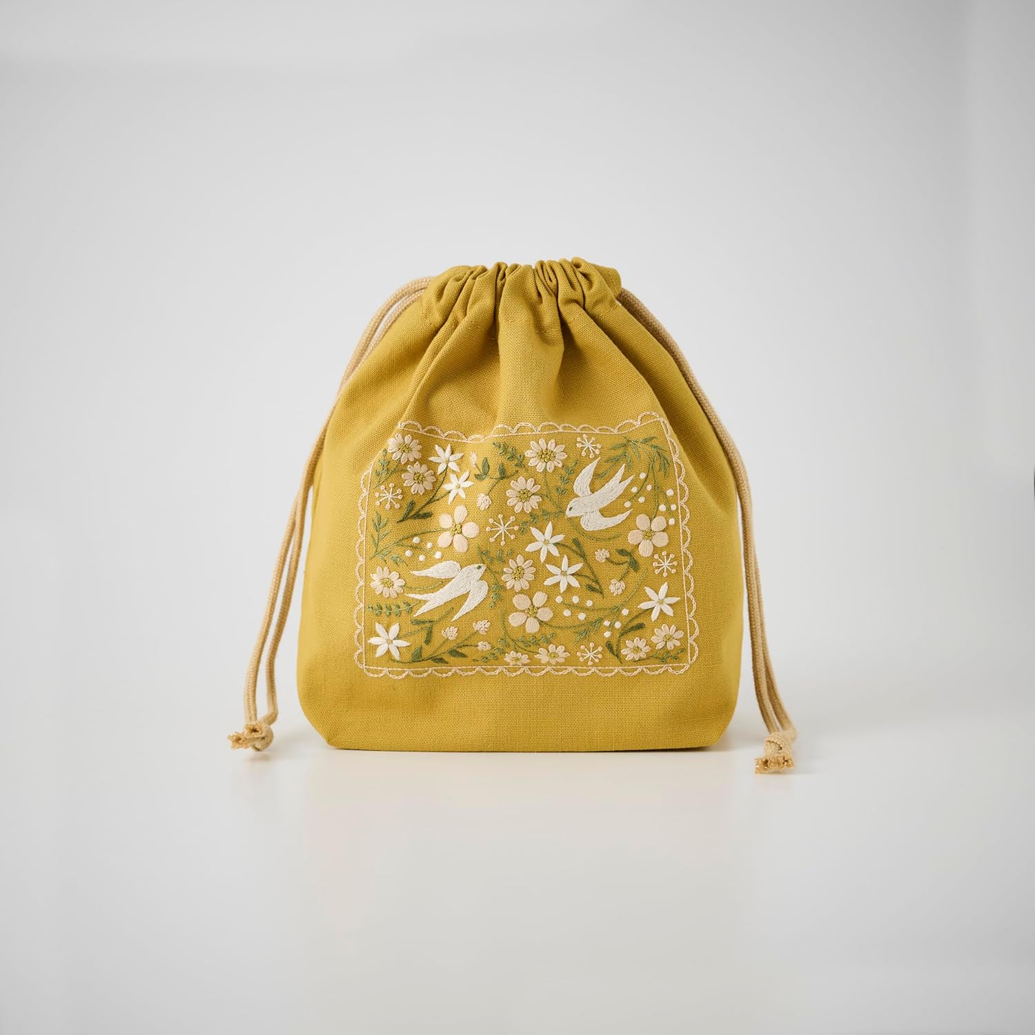 Cosmo Embroidery Kit, Atelier De Nora, Gentle Daily Embroidery Time, Drawstring Bag with Gusset (Warm Wings) No. 542506