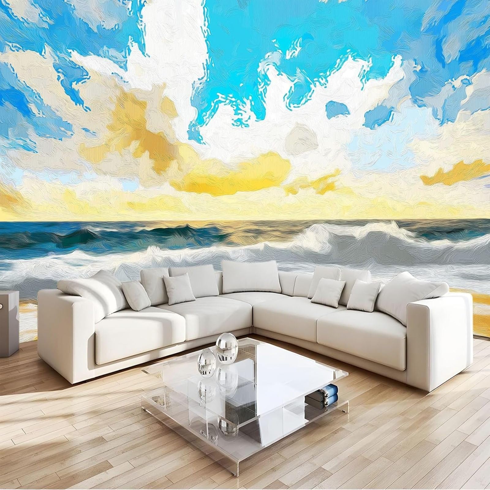hgjdjhnf Non-woven Art Photo Wallpaper Abstract Seascape Sky Blue 350cm x 256cm Ideal for Bedroom Living Room