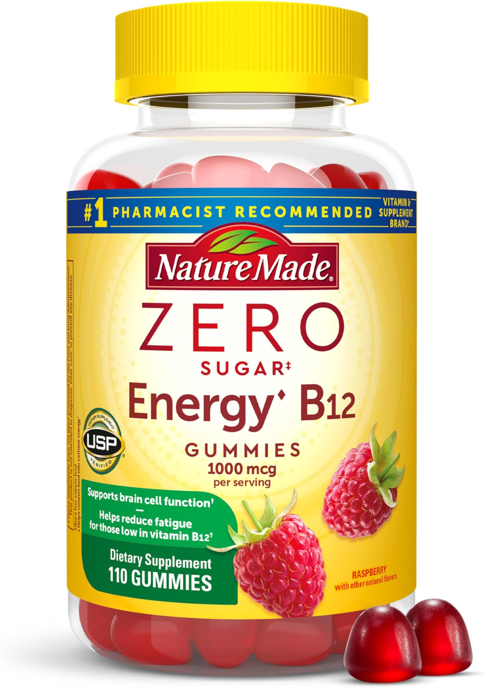 Zero Sugar Energy Vitamin B12 Gummies 1000 mcg per Serving, B12 Vitamin, Energy Metabolism Support, Aspartame Free, 110 Sugar Free Gummies, 55 Day Supply
