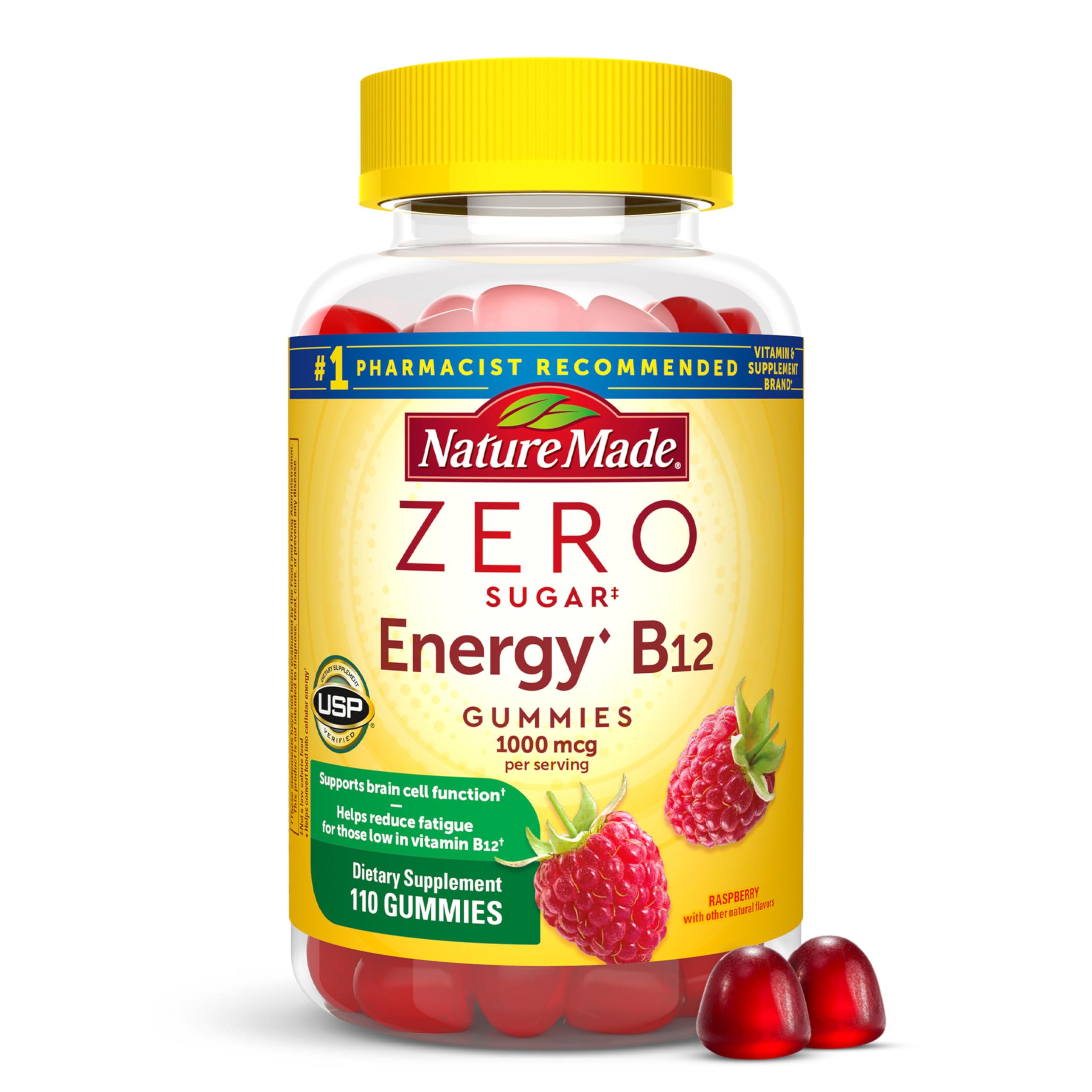 Zero Sugar Energy Vitamin B12 Gummies 1000 mcg per Serving, B12 Vitamins, Energy Metabolism Support, 110 Sugar Free Gummies, 55 Day Supply