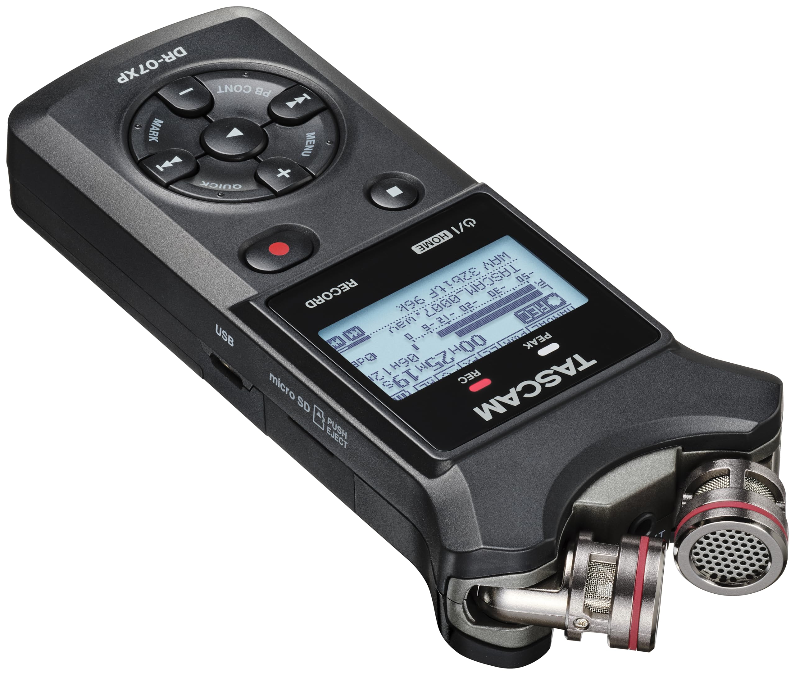 Tascam DR-07XP – Enregistreur portatif à 2 canaux 32 Bits avec Microphones réglables et Interface Audio USB-C