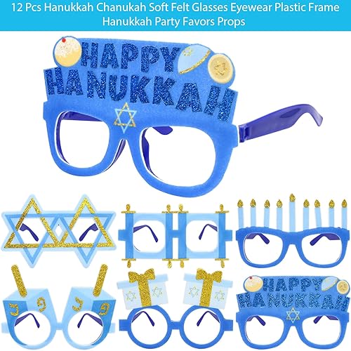 Miniatura 2 de ceiba tree Marcos de gafas Happy Hanukkah para el festival de luces de Janucá, estrella de David Dreidel, regalos de fiesta y accesorios de fiesta,