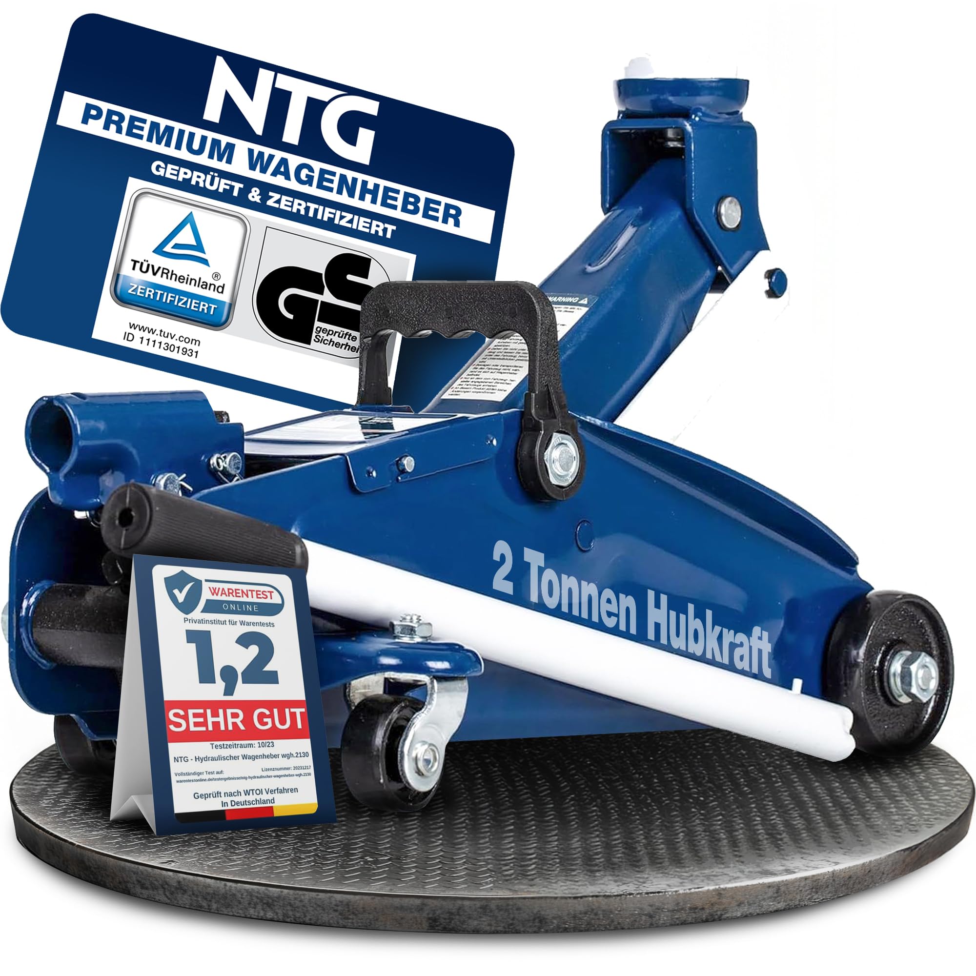 NTG Cric hydraulique Cric de manœuvre 2to 2000kg 130-330 mm Voiture Atelier Changement de pneus | pour la Maison et l'atelier | Roulable et dirigeable