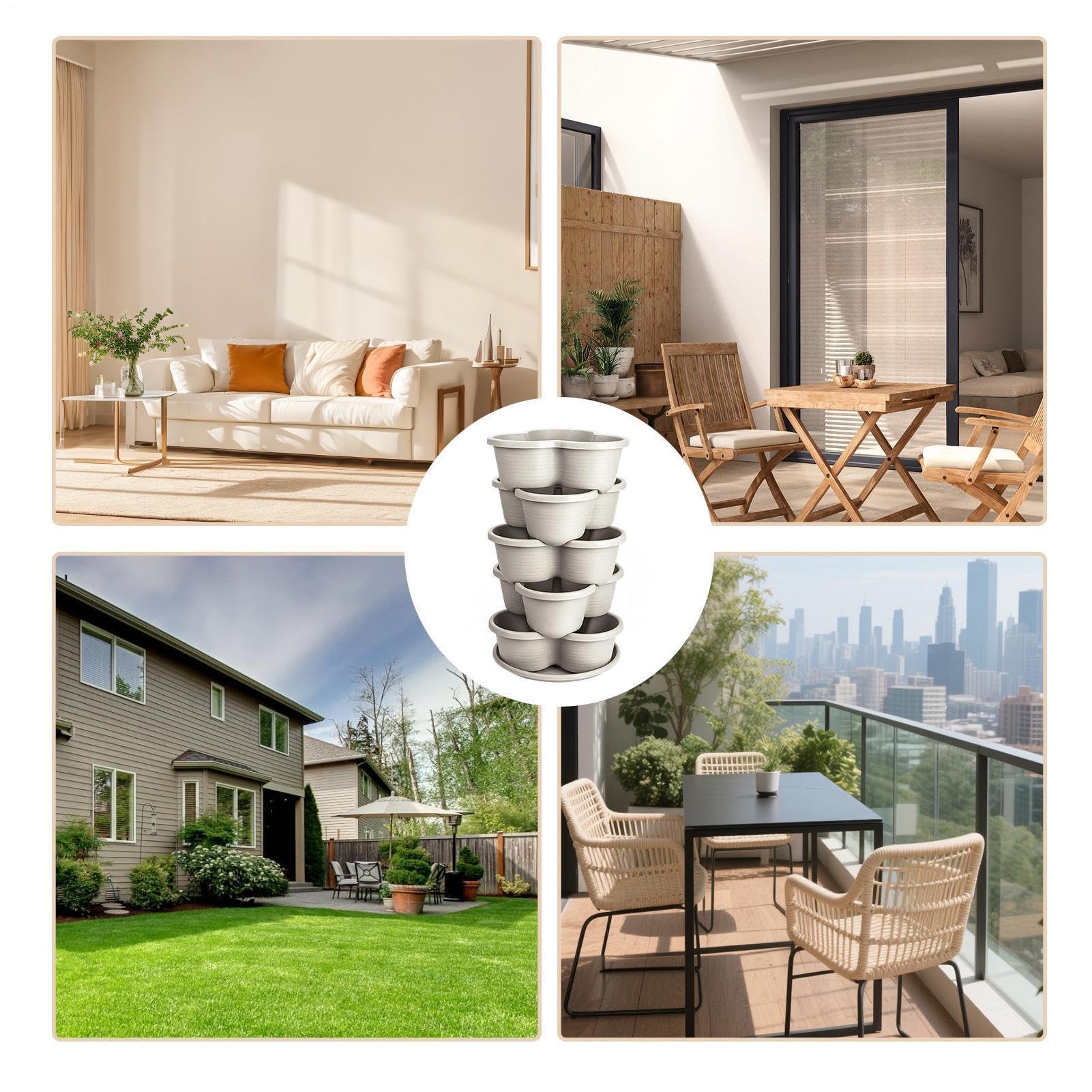 Tour à Fraises 5 Niveaux Vertical Empilable Décor Avec Roulettes | Jardinière de Jardin d'Extérieur Pour la culture de légumes grimpants, fruits, cerises, terrasse, extérieur, balcon, patio,