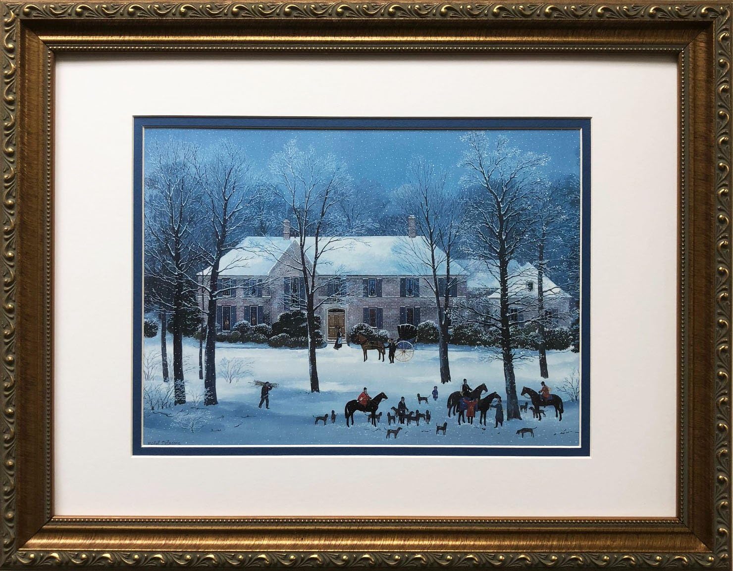 Michel Delacroix"La Chasse D'Hiver New Custom Framed Art Framed Size: 18" Wide X 14" high Image Size: 11" Wide X 8" hign