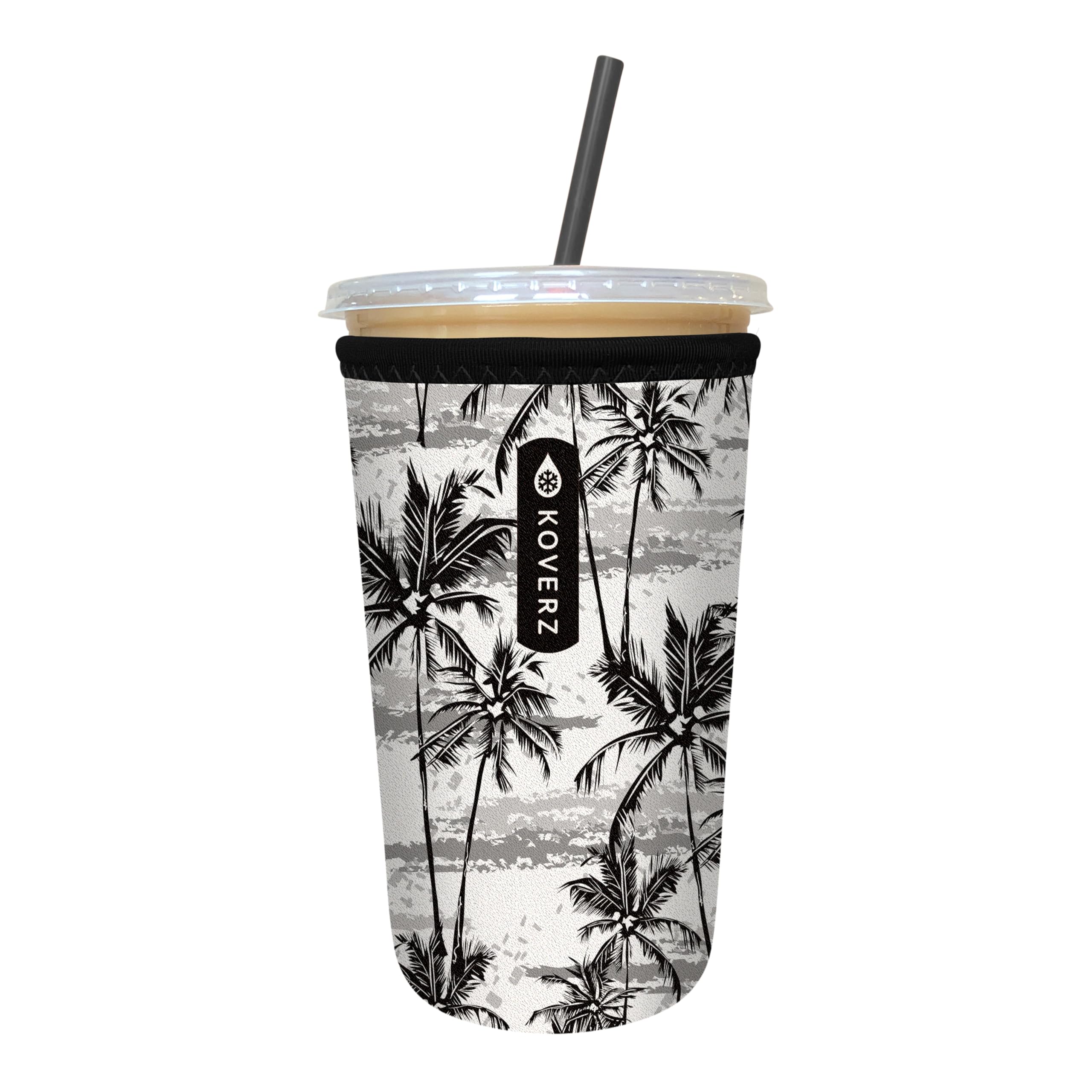 Iced Coffee Sleeve, Insulated Neoprene Cup Sleeve, Fits a 24 Oz. Coffee Cup, Washable and Reusable, Iced Coffee Accessories, Medium Palms