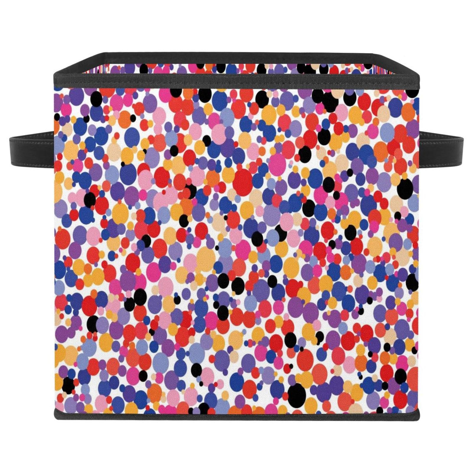 Boîte de rangement en tissu pliable avec poignées et motif à pois