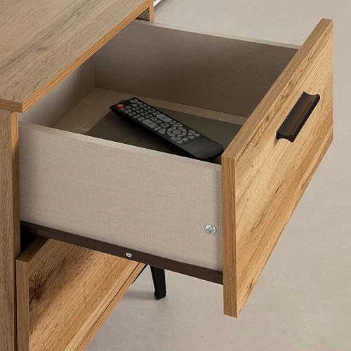 Miniatura 5 de South Shore Slendel - Mesa auxiliar de 2 cajones con patas de metal, roble Nordik