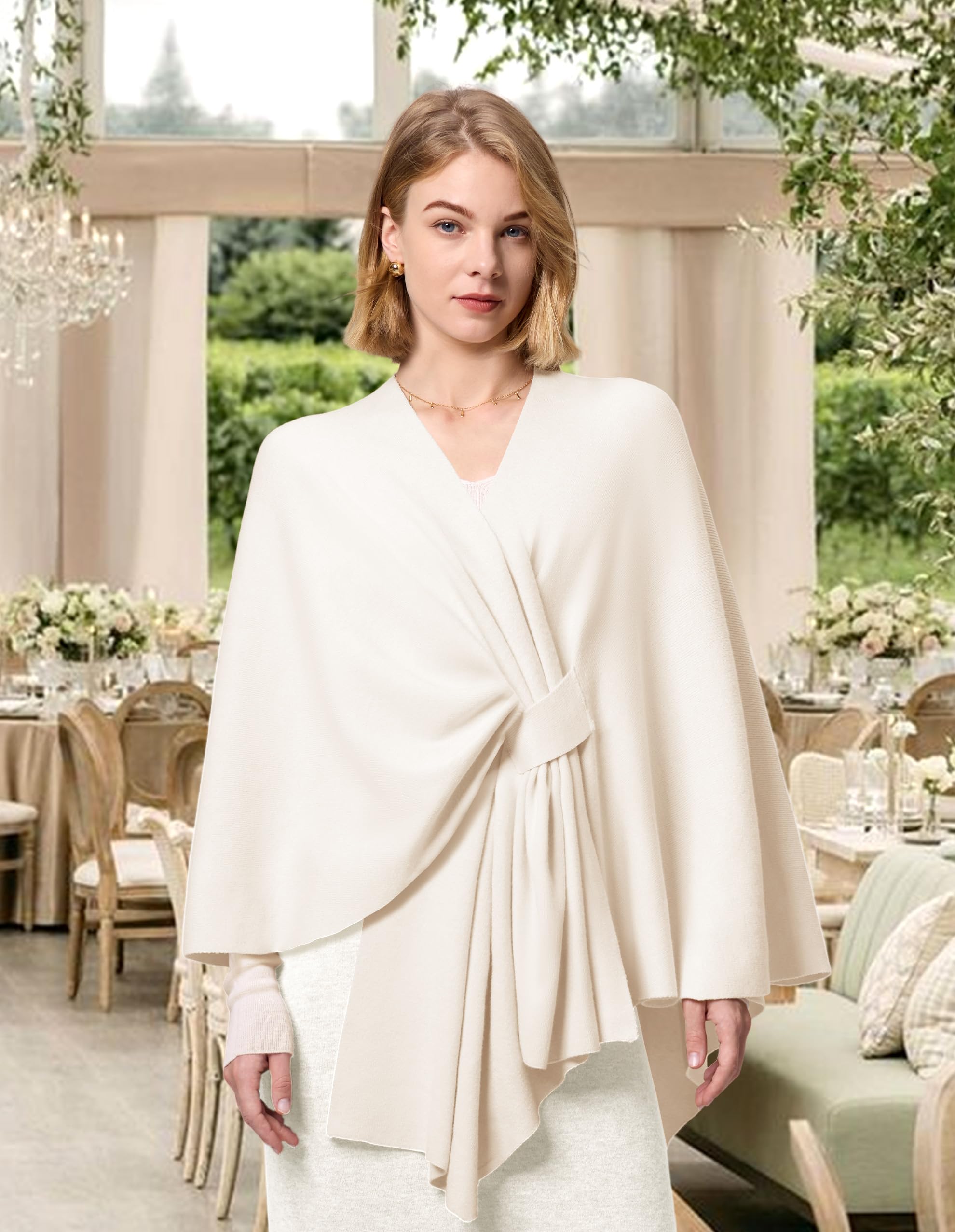 FUGREEN Châle pour femme - Grand poncho chaud avec croix sur le devant - Élégant - Pour mariage, voyage, automne, hiver, printemps