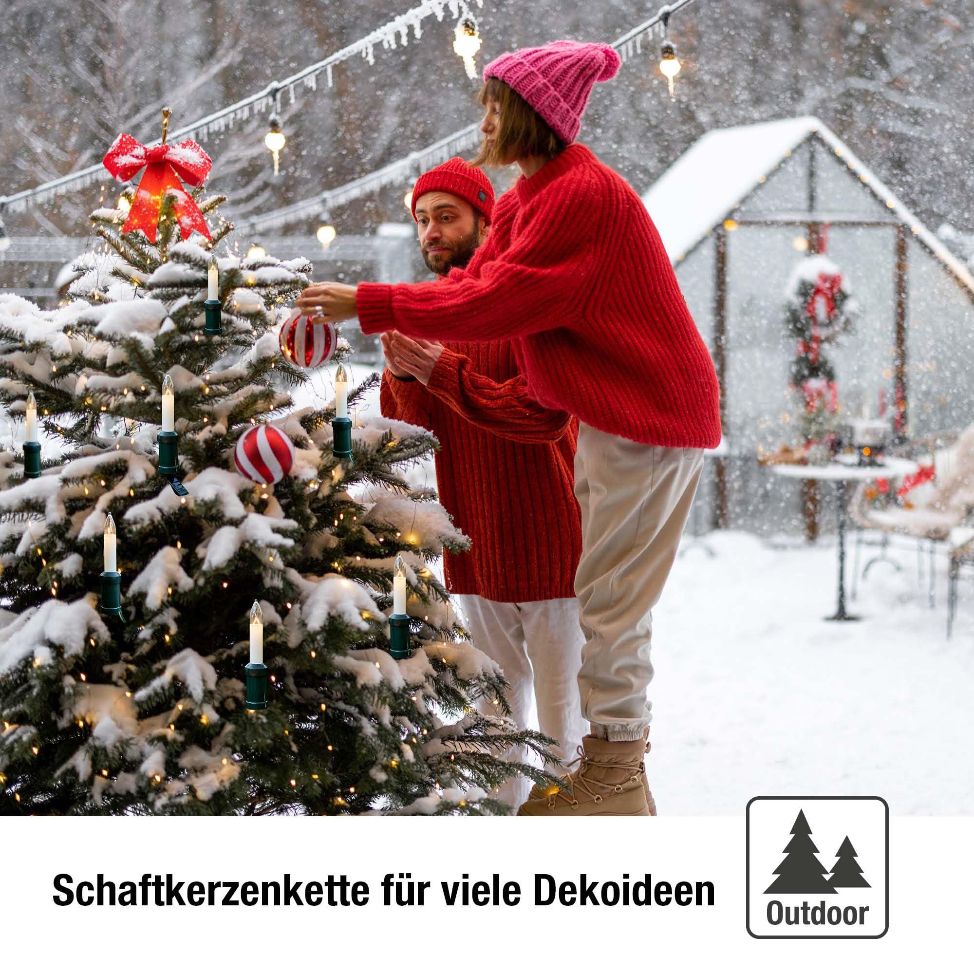 hellum Lichterkette Weihnachtsbaum außen mit 30 Kerzen, teilbarer Stecker | Made in Germany warmweiß, Christbaum Lichterkette mit Clip, 29m beleuchtet, Kabel schwarz für Weihnachtsbaum <59lm 846003