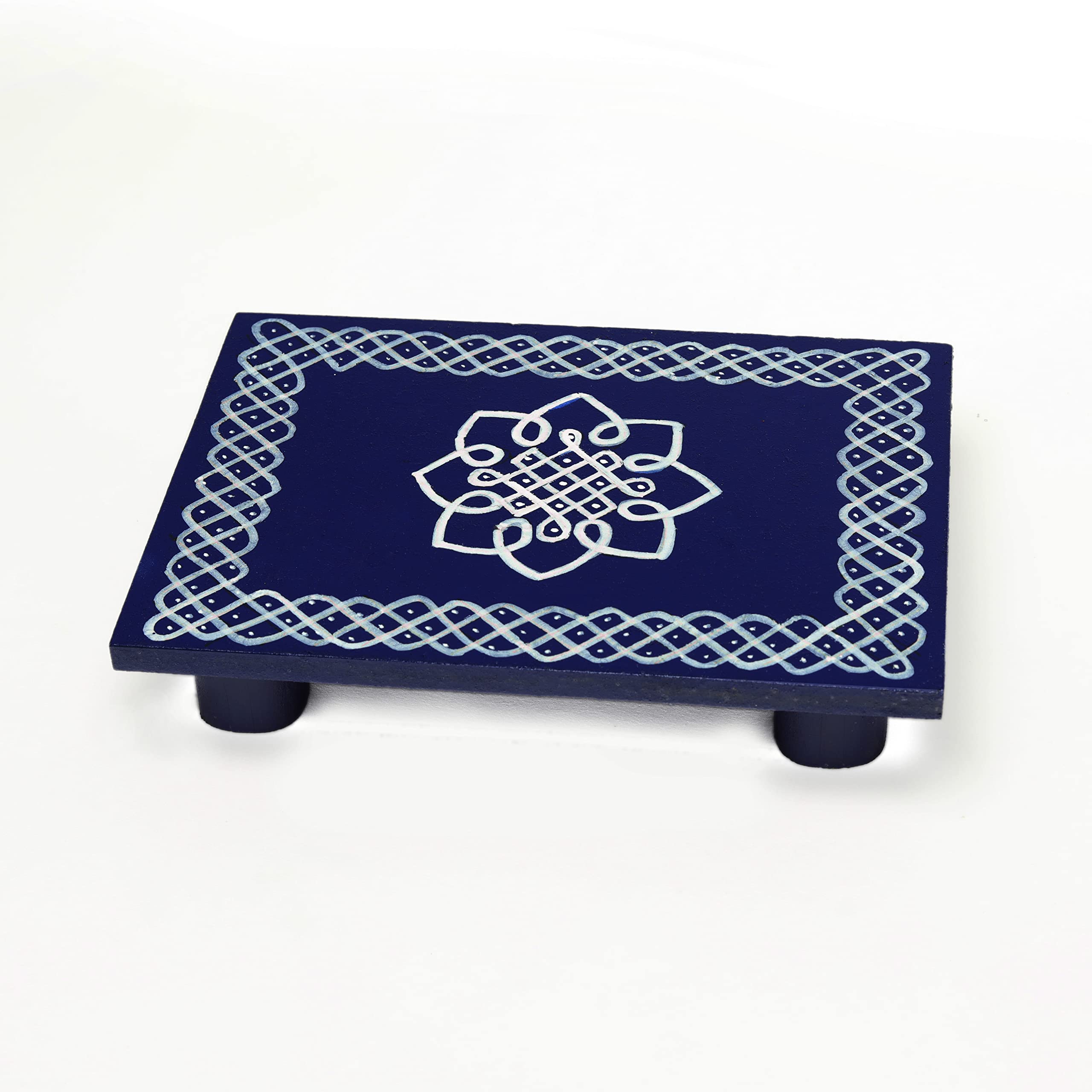 Buy Small Indian Traditional Blue Pooja Chowki Aasan Bajot Table God