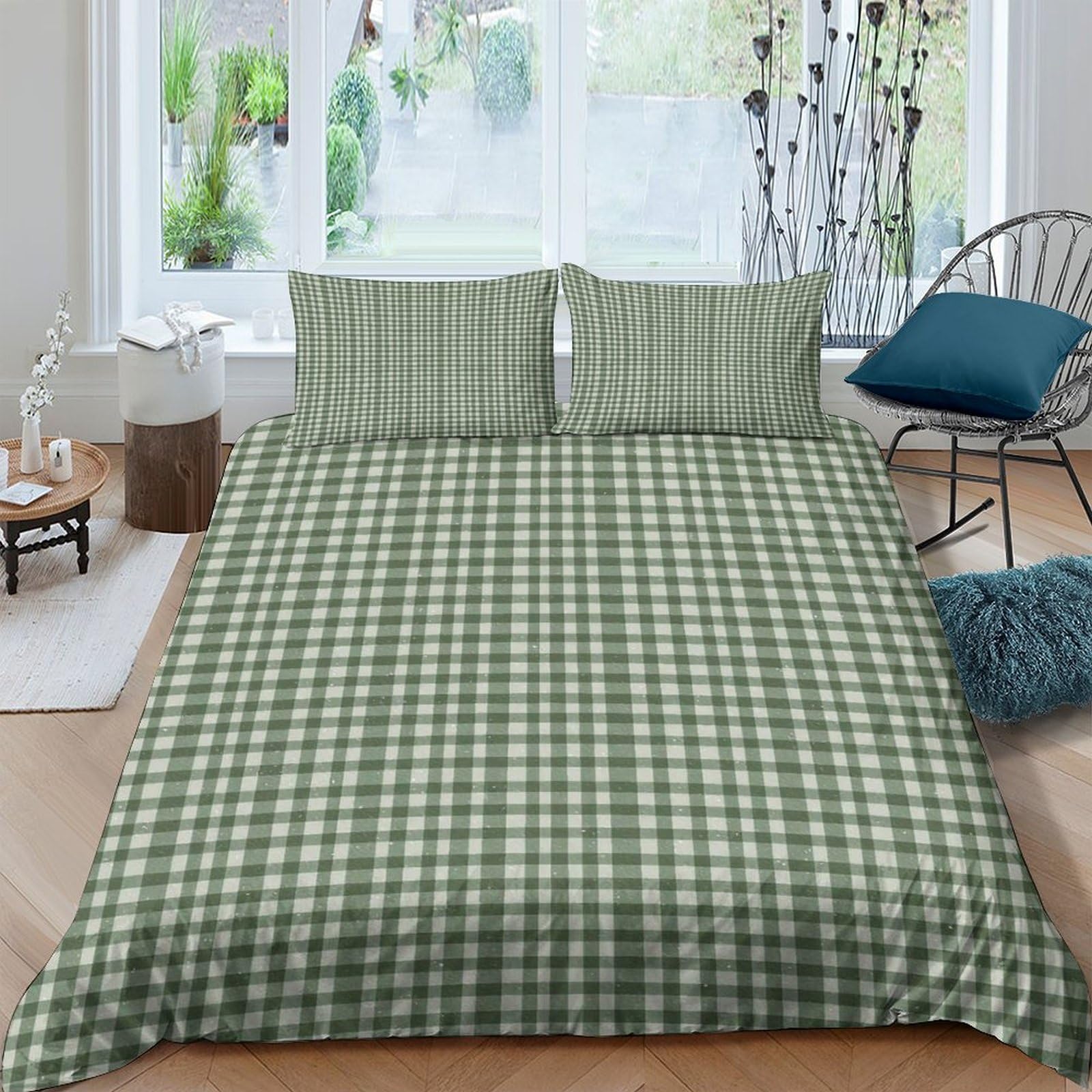 Ctjqhvkz Style-6 3D Printed Green Plaid Fitted Sheet Microfiber Soft Breathable Gingham Bed Cover For Bedroom Guest Room Decor Single（135X200cm）