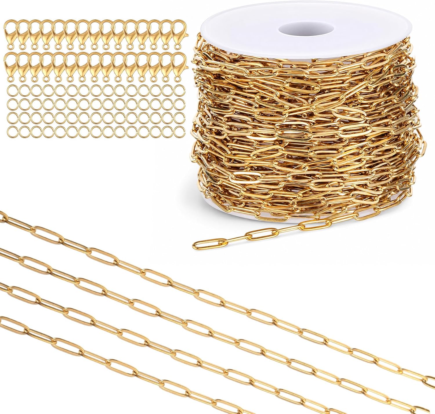 32.8 Feet Stainless Steel Paperclip Chains, 3MM Gold Paperclip Chain